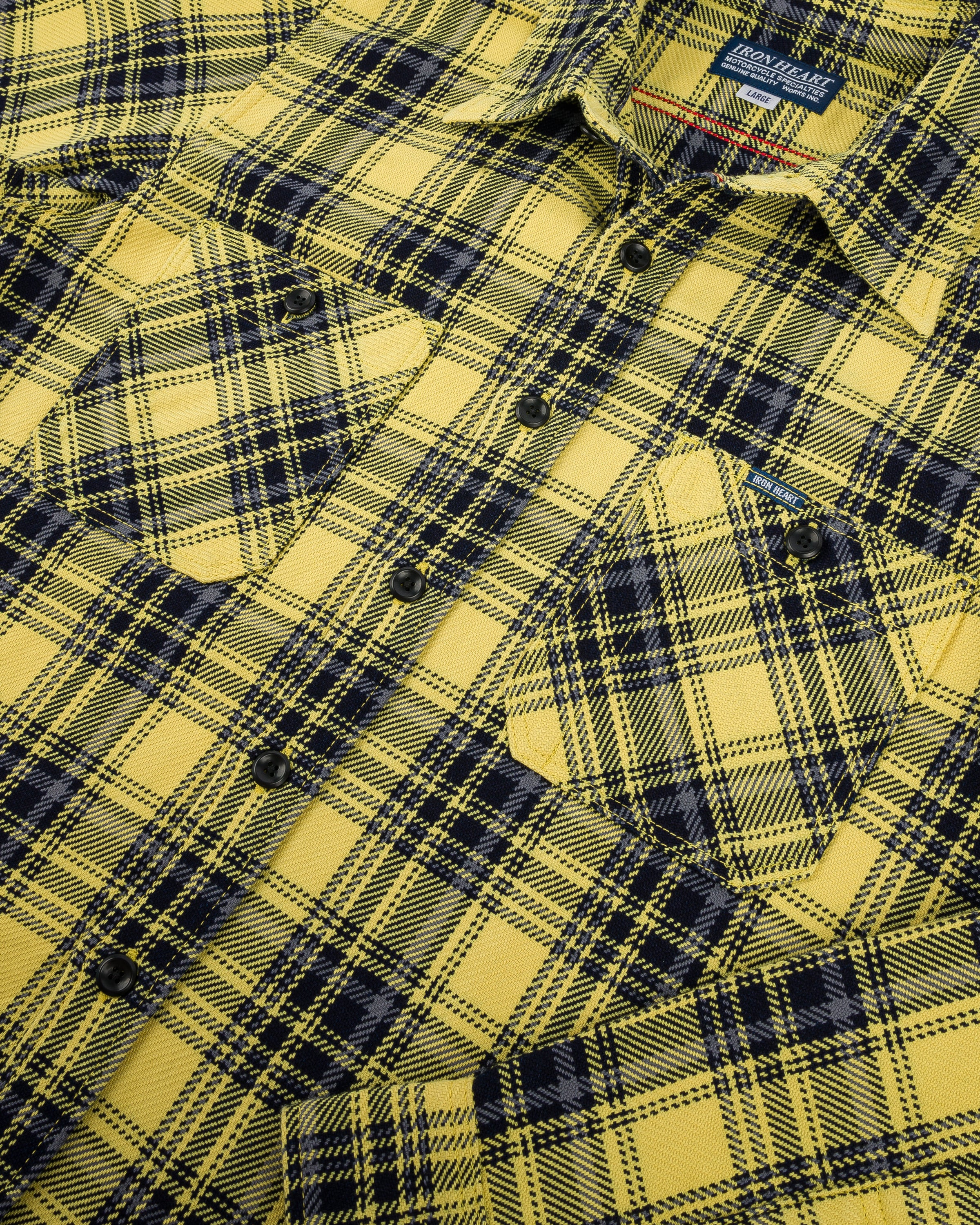 IHSH-412-YEL 9oz Selvedge Indigo Check Flannel Work Shirt - Yellow - 7
