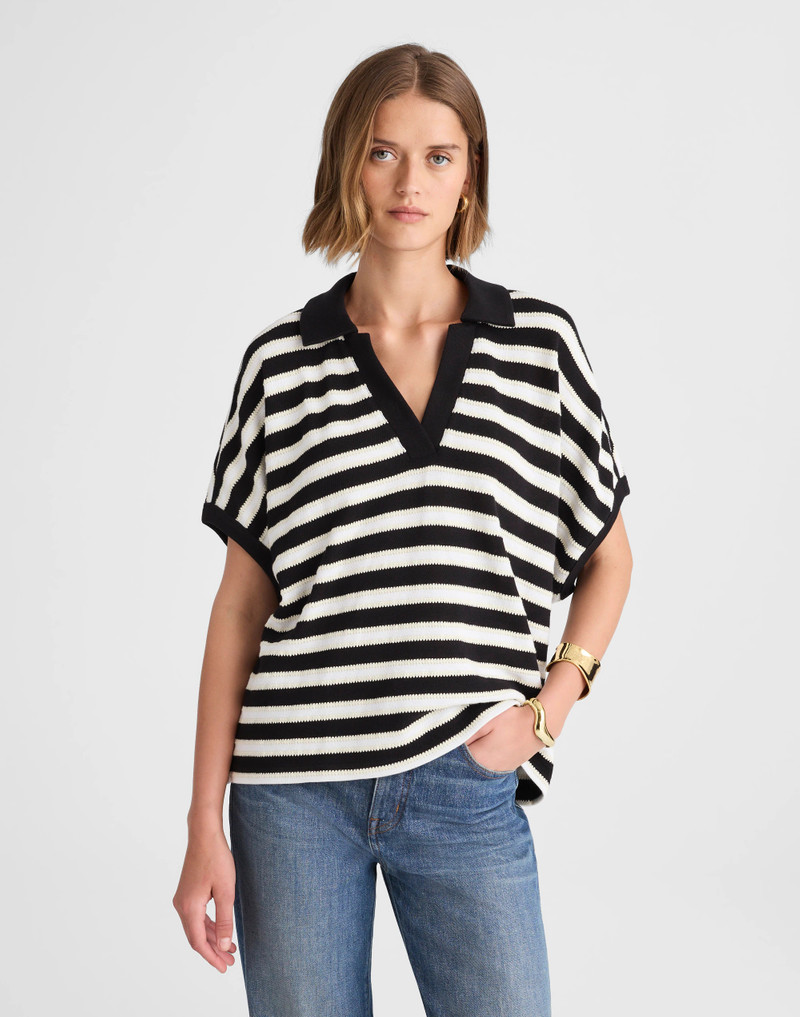 Relaxed V-Neck Polo Shirt in Stripe 2