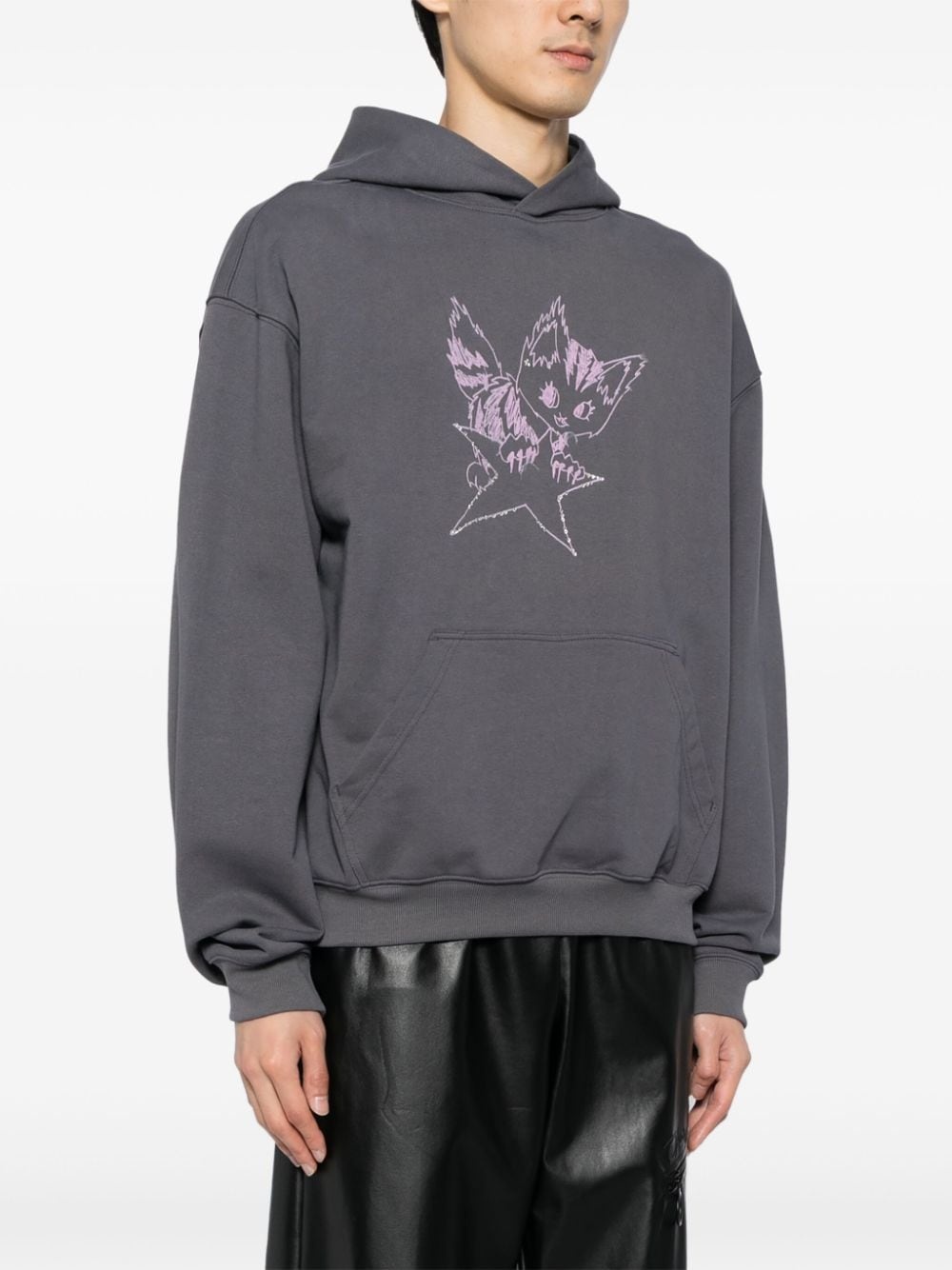 monster-print cotton hoodie - 4