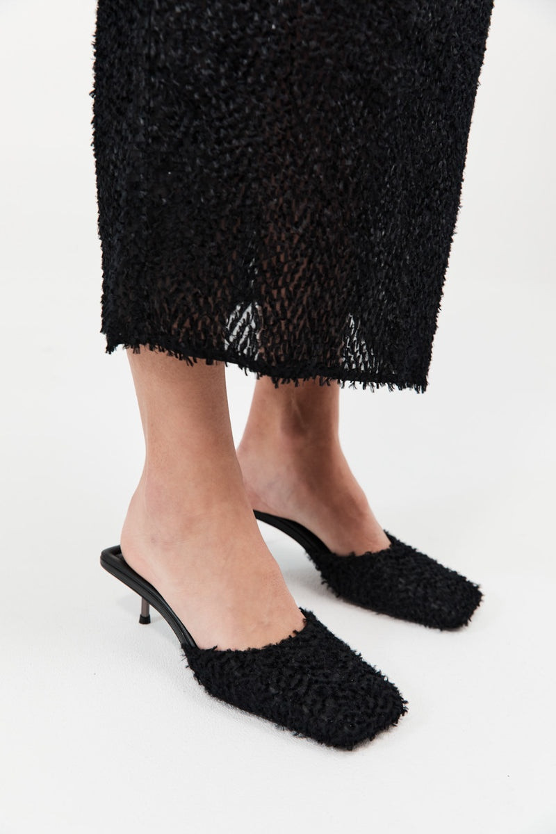 ST. AGNI Feathered Square Toe Heel - Black outlook