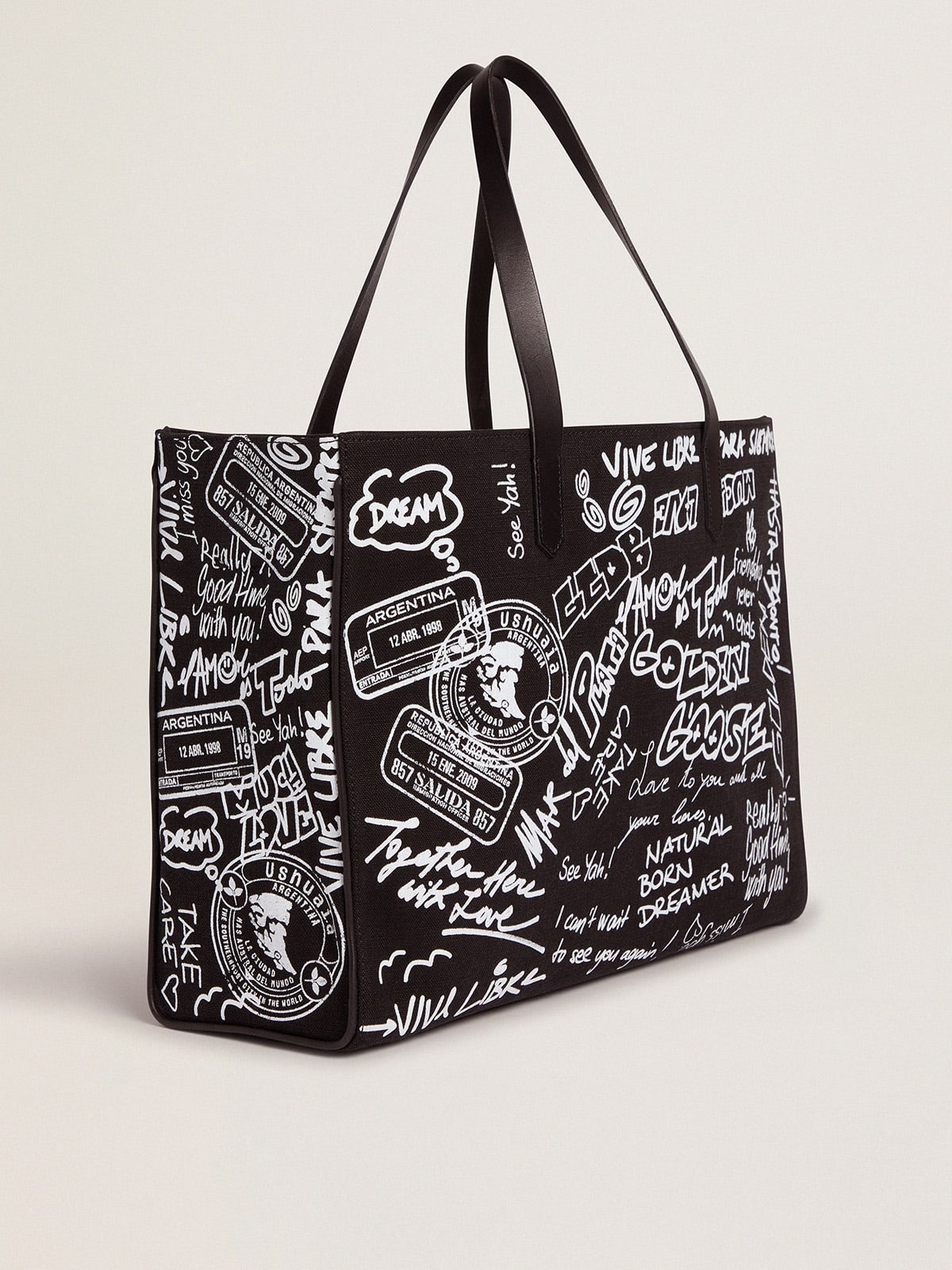 Black East-West California Bag with contrasting white graffiti print - 3
