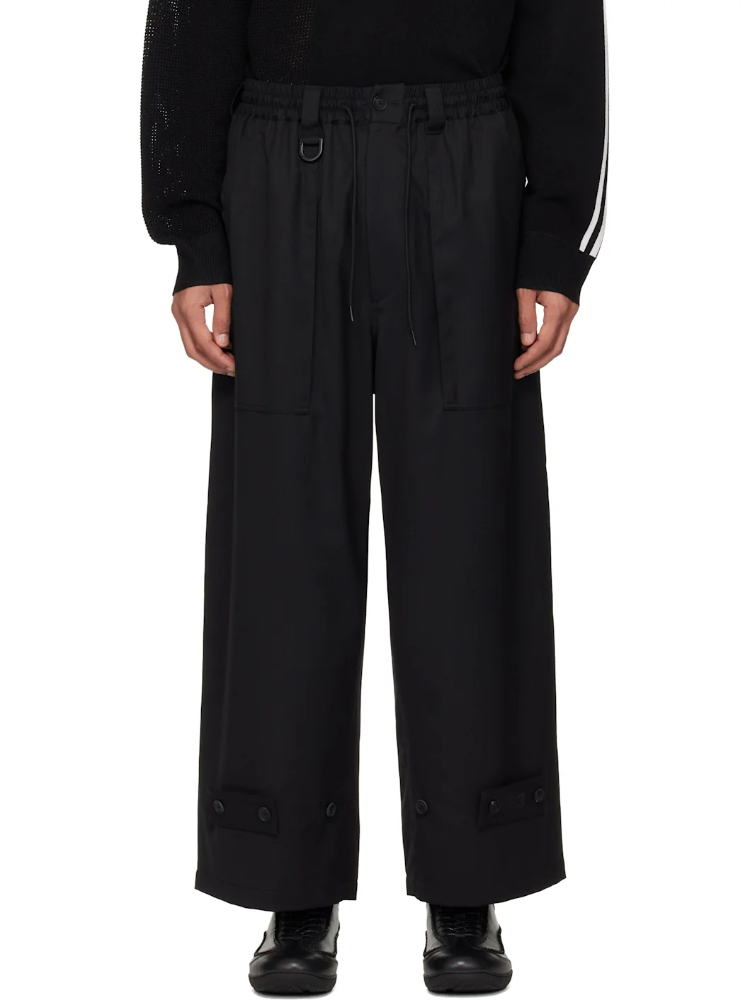 Black Sport Uniform Wide Leg Trousers - 1
