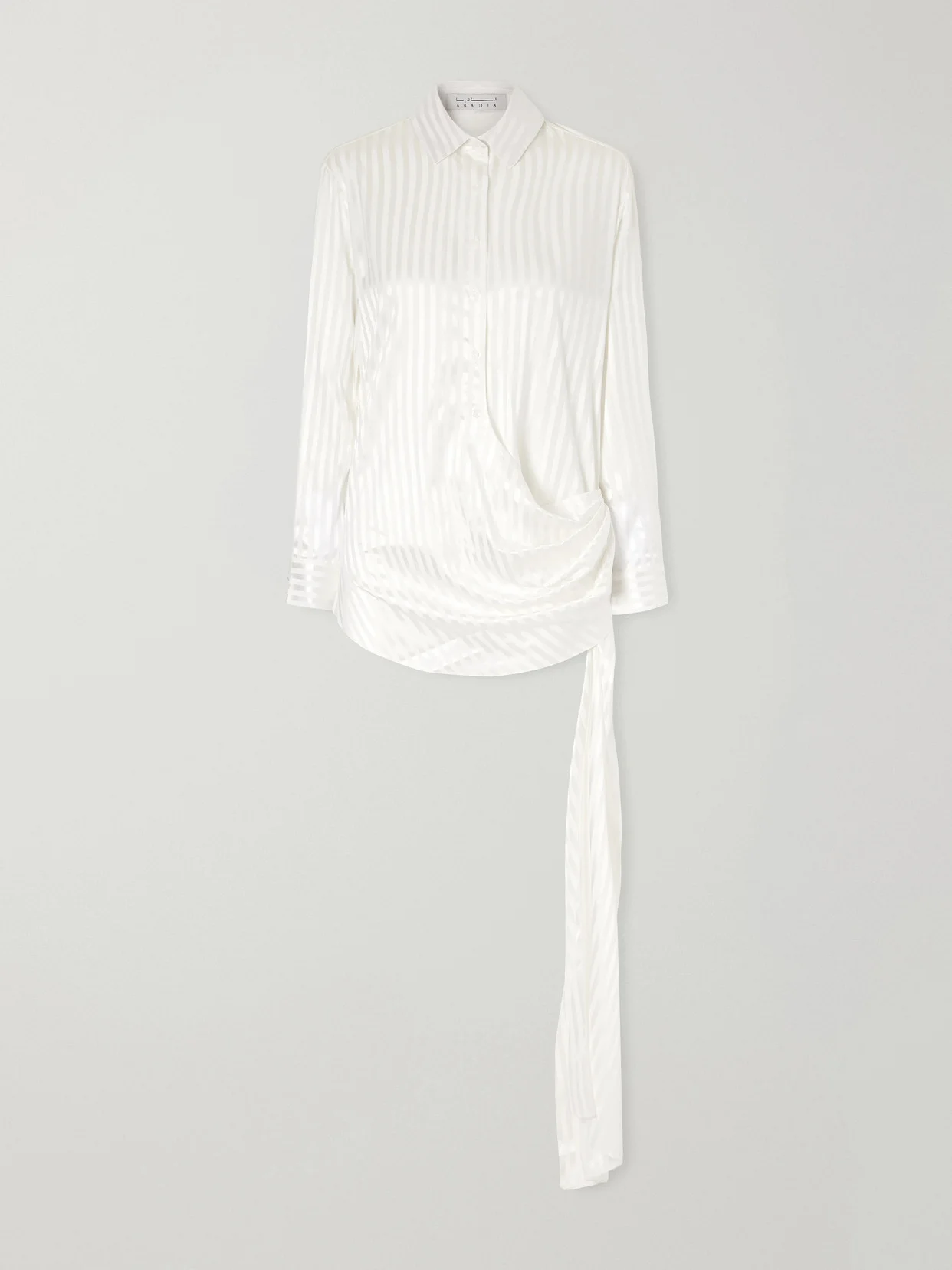 Scarf-detailed Striped Stretch-silk Satin Blouse - 1