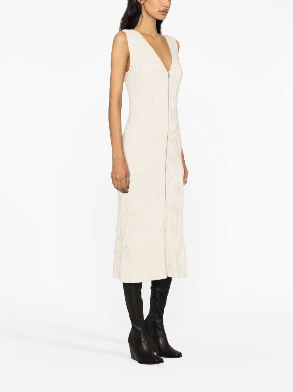 V-neck ribbed-knit midi dress - 3