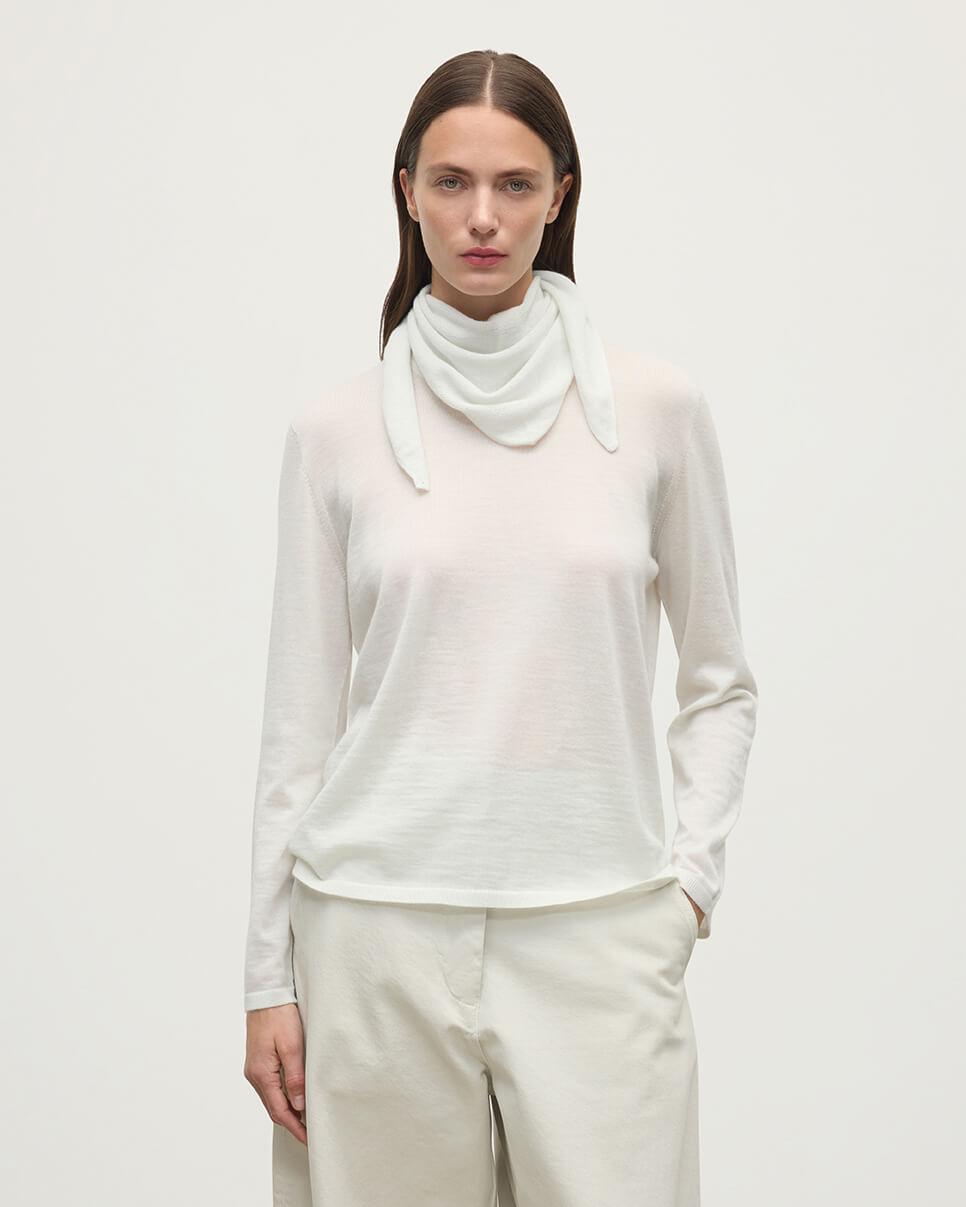 Gauzy Cashmere White Triangle Neck Tie - 4