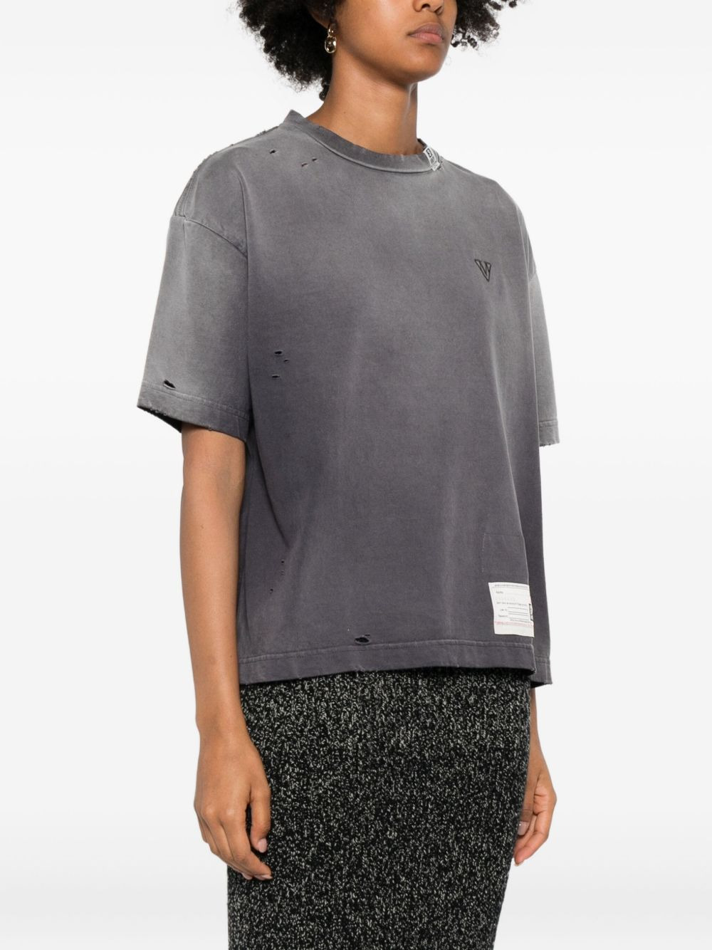 distressed logo-embroidered T-shirt - 3