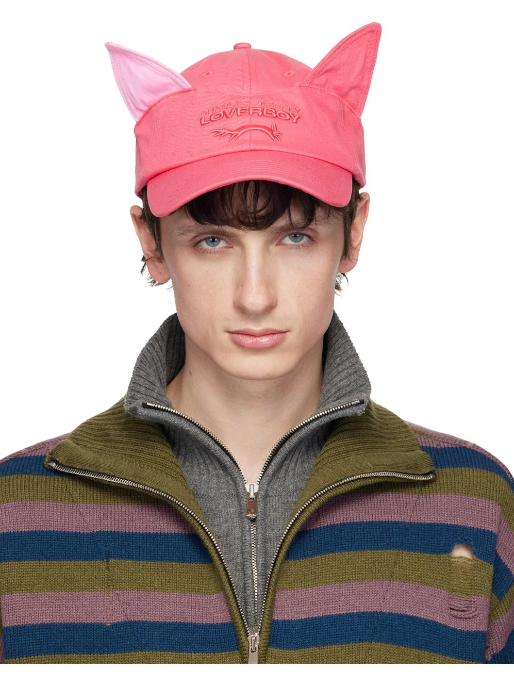 Pink Colour Block Ears Cap - 1