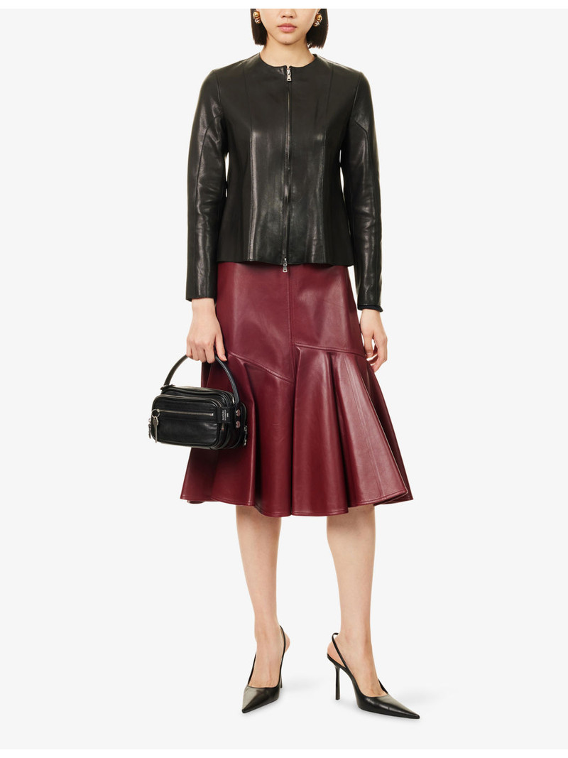 NOUR HAMMOUR Classic Round-Neck Leather Jacket outlook