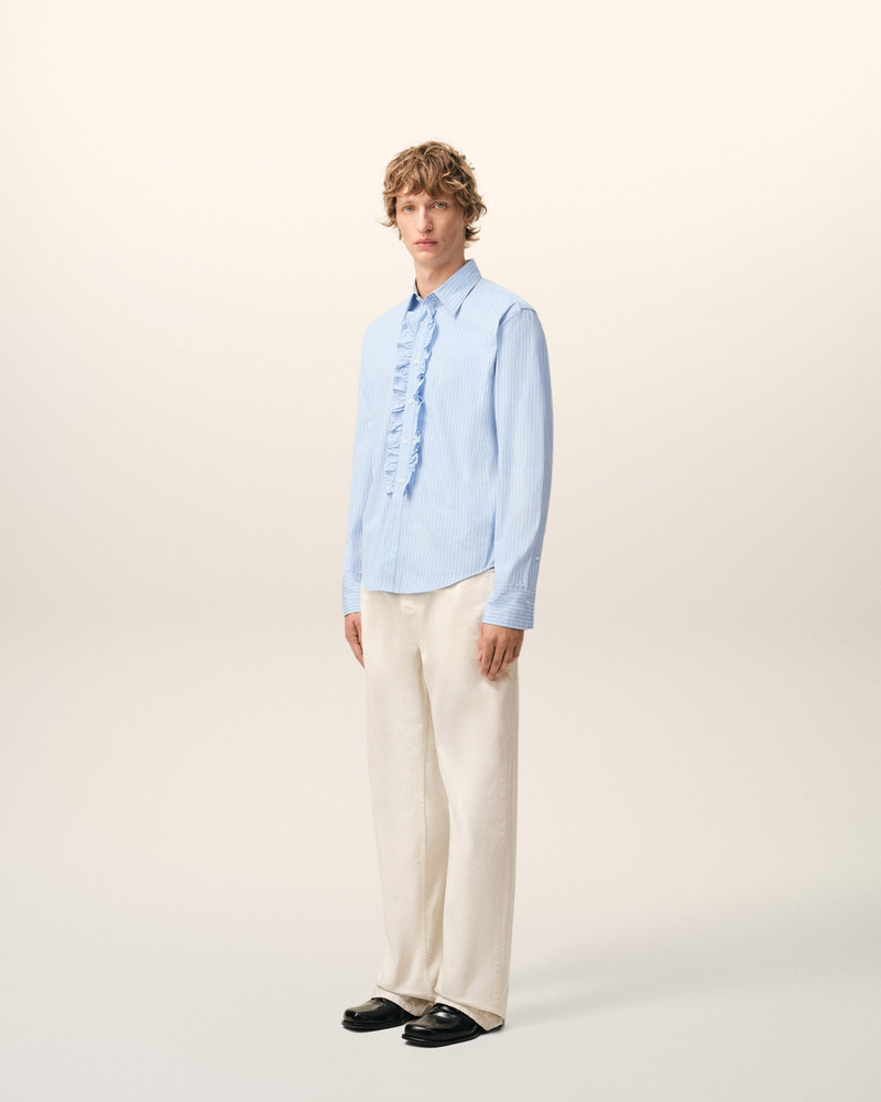 BLUE COTTON LONG SLEEVE RUFFLED ADJUSTED SHIRT 6