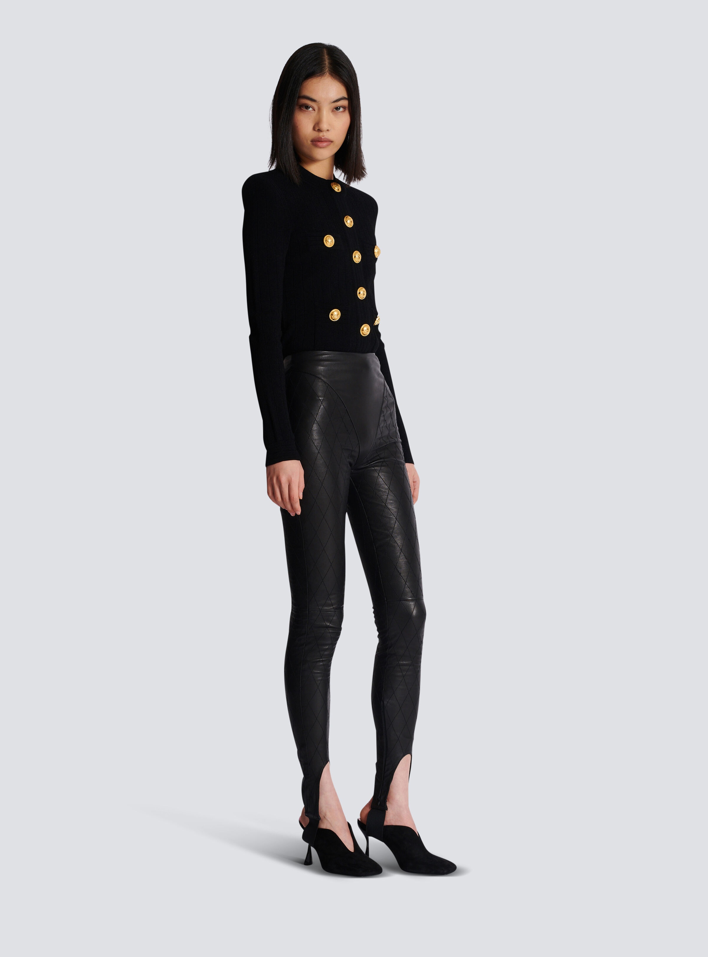 Topstitched leather leggings - 3