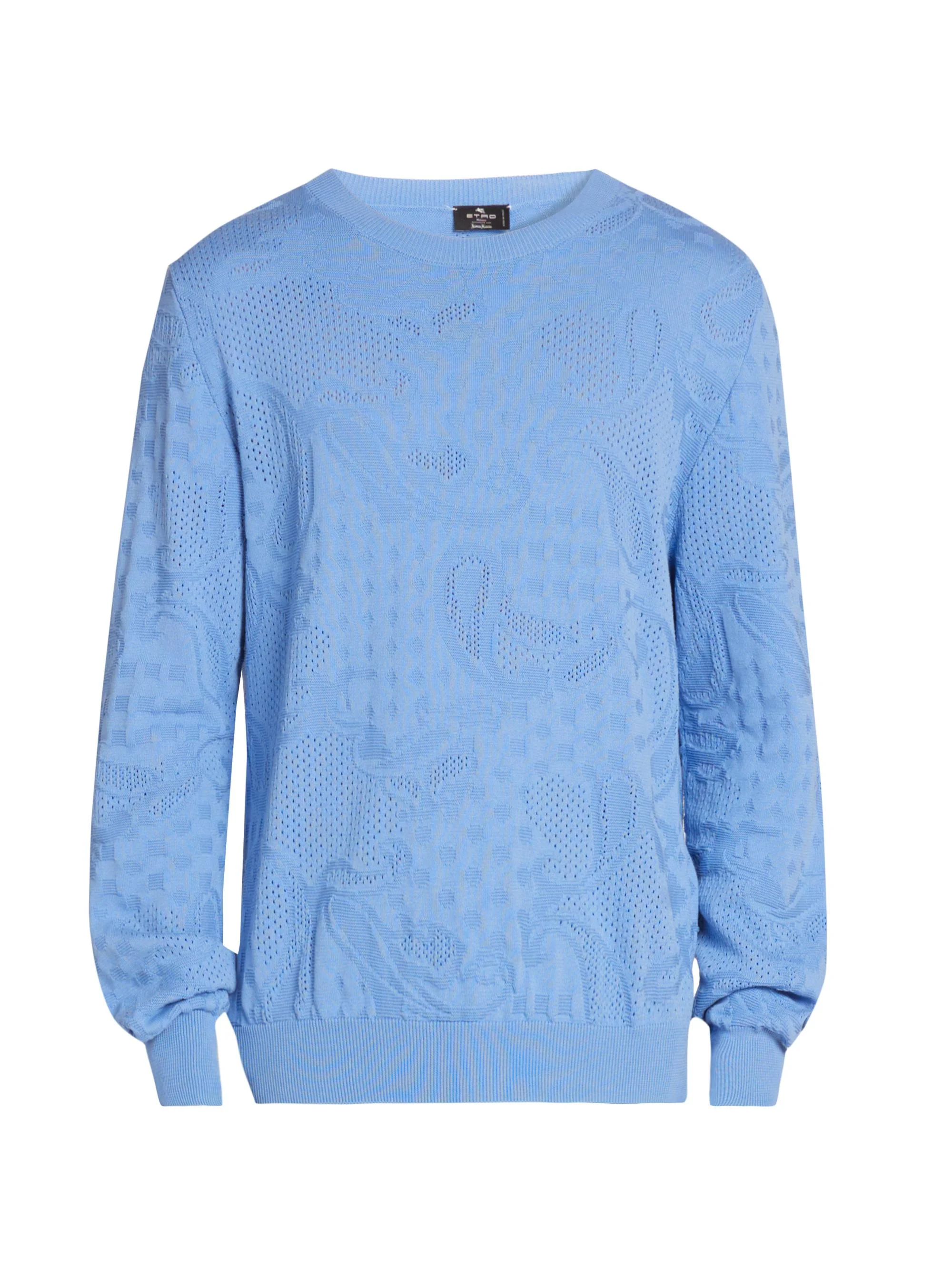 Men's Paisley Cotton Crewneck Sweater - Multicolor Azure Base - 1