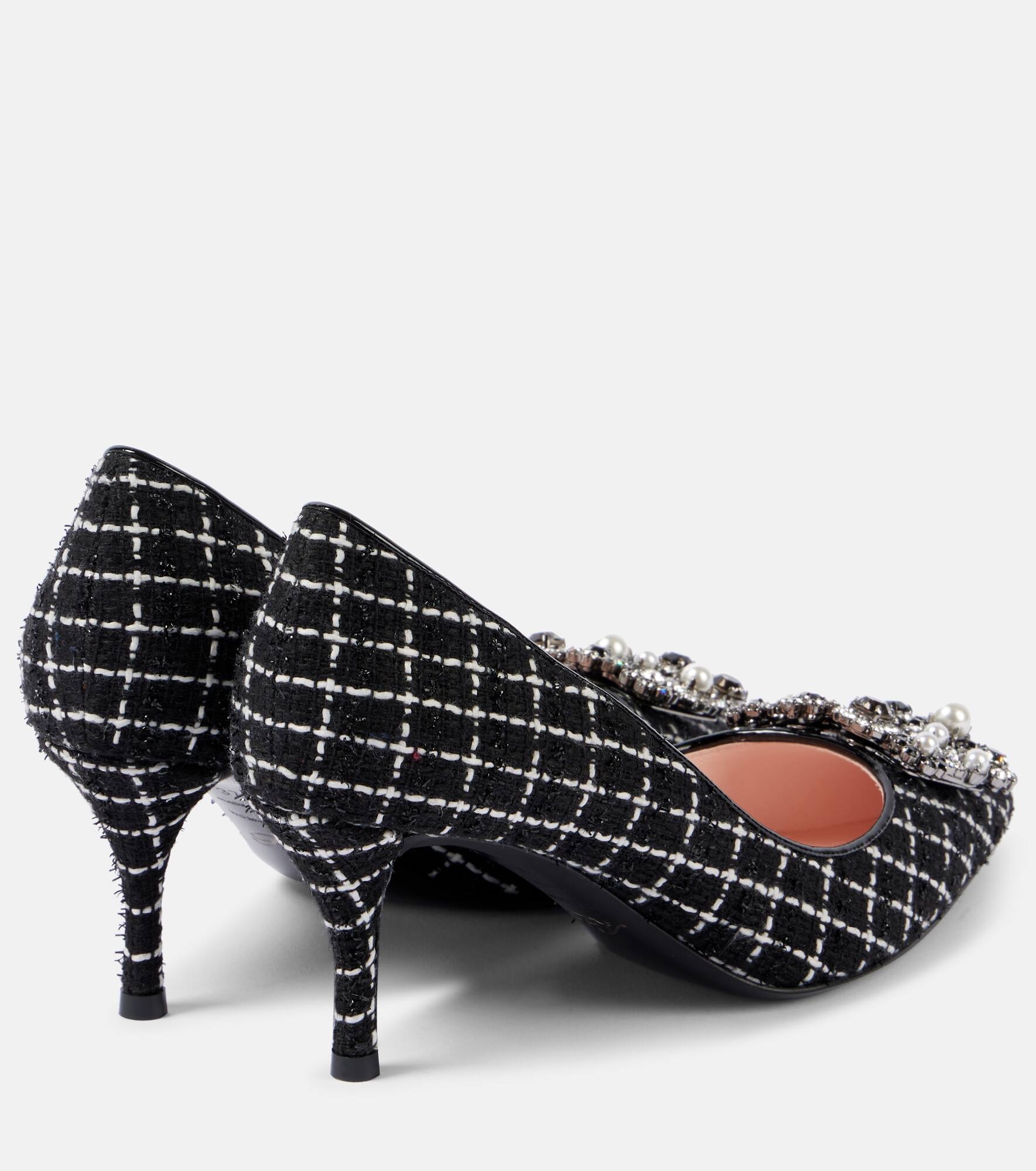 Flower Strass 65 leather-trimmed bouclé pumps - 3