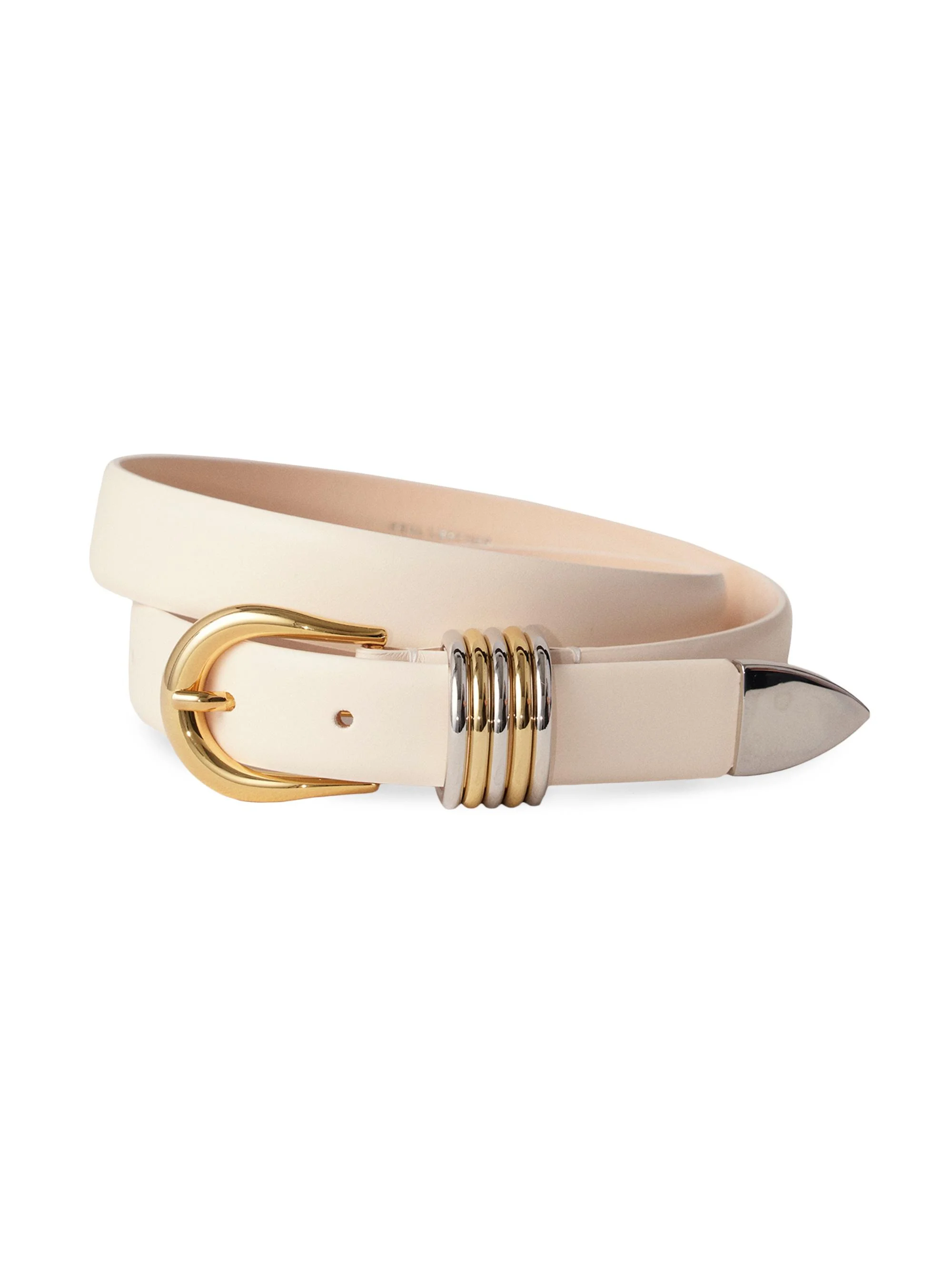 Women's Hollyhock Mixed Metal Leather Belt - Ivory Silver - 1
