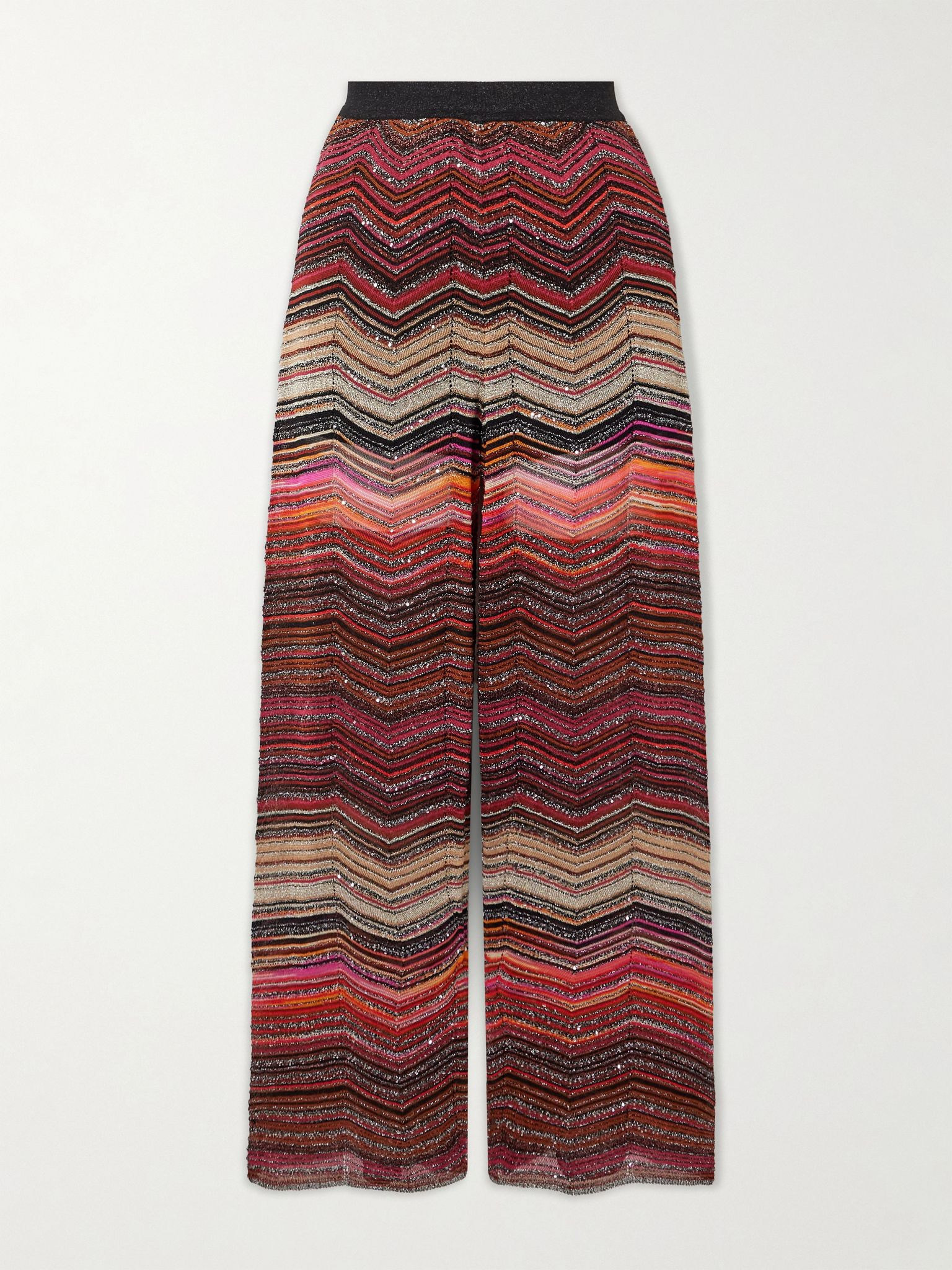 Mare sequined striped metallic crochet-knit wide-leg pants Burgundy - 1