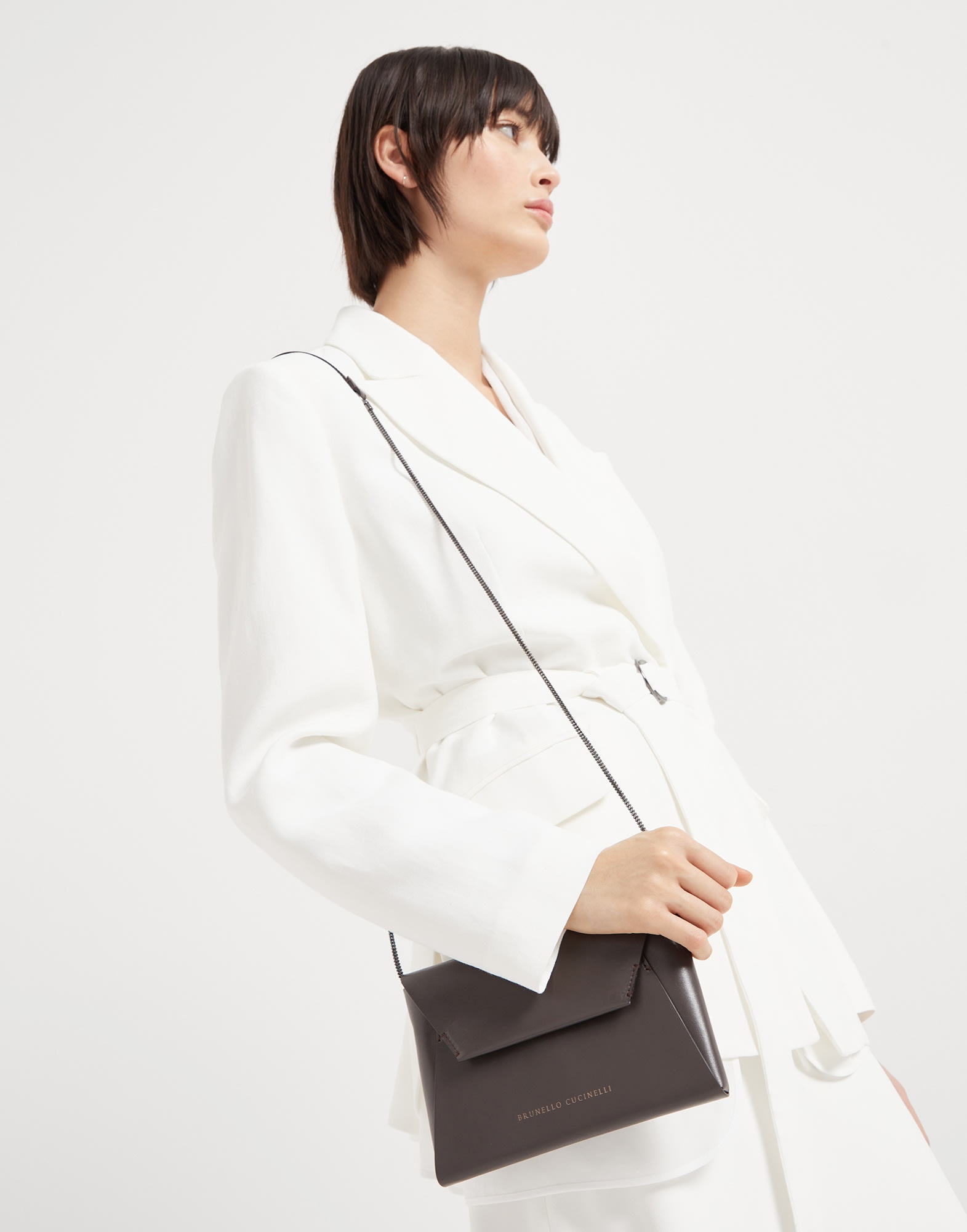 ショルダーバッグ・ポシェット Brunello Cucinelli Bc Duo Leather Clutch With Precious Chain Brunello Cucinelli BC Duo pochette in grained calfskin with