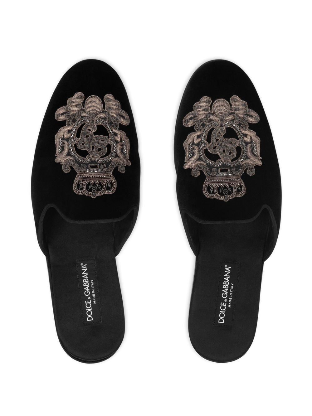velvet-finish embroidered slippers - 4