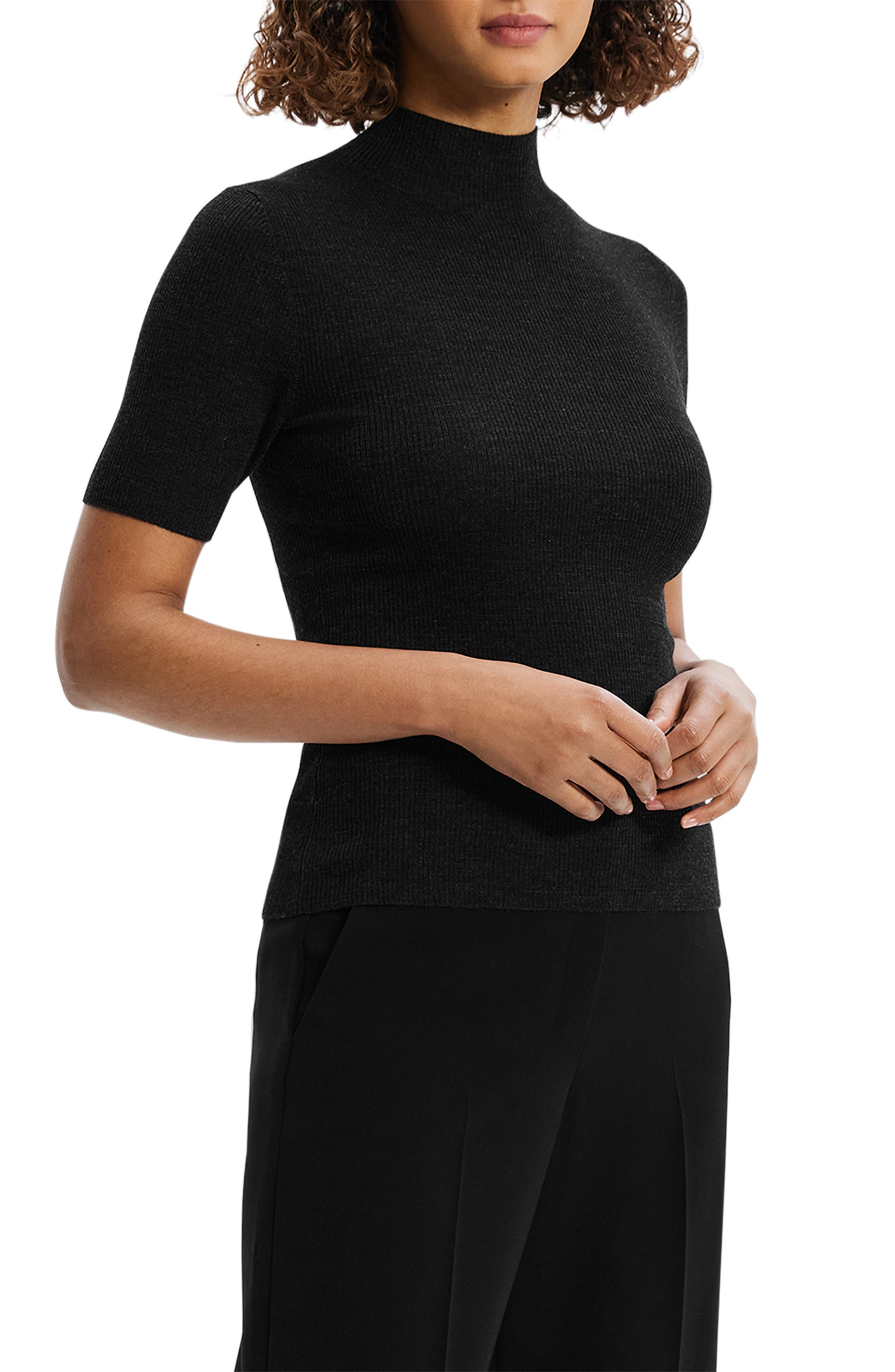 Theory Leenda Merino Wool Mock Neck Sweater in Black at Nordstrom - 3