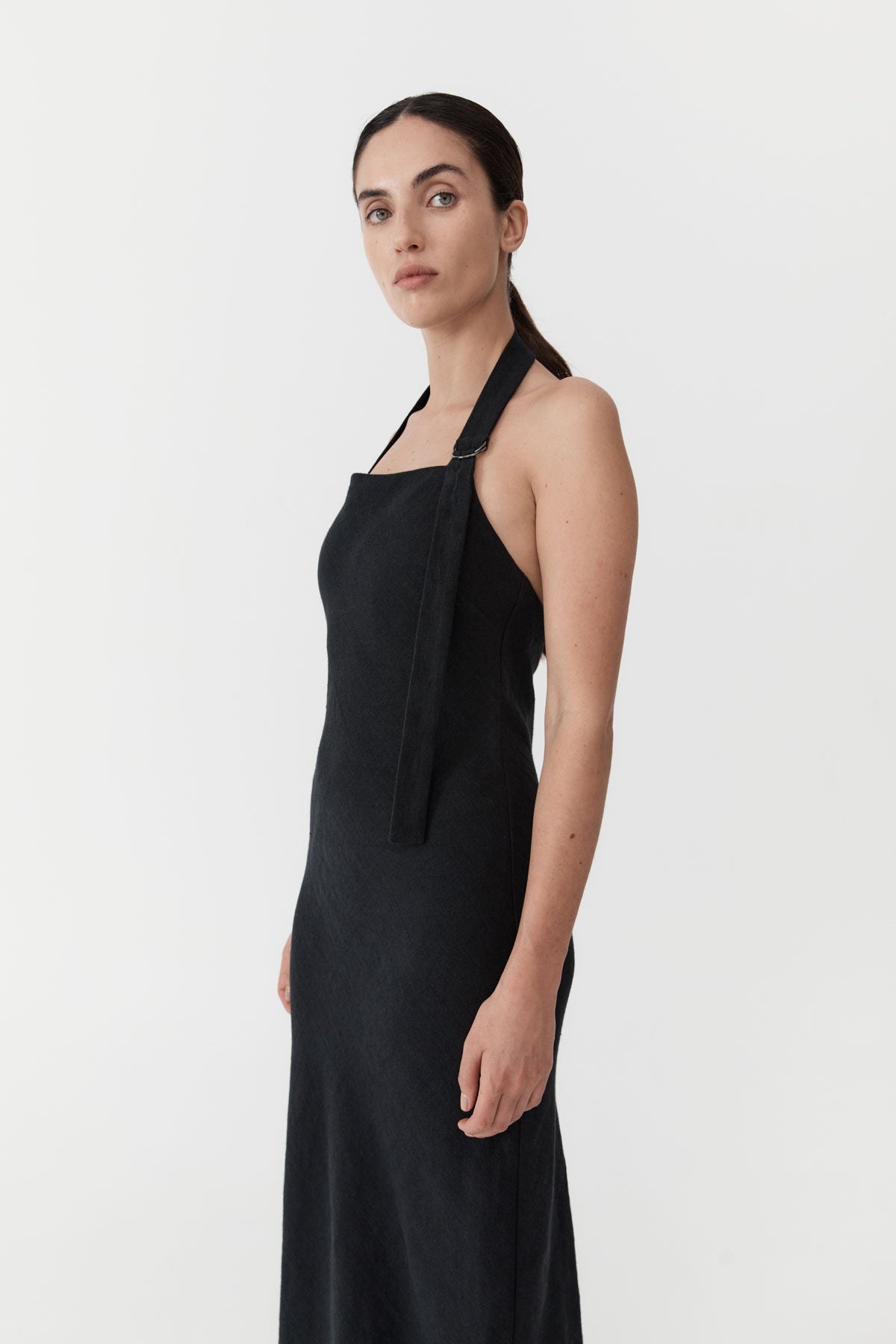 Linen Bias Maxi Dress - Black - 4
