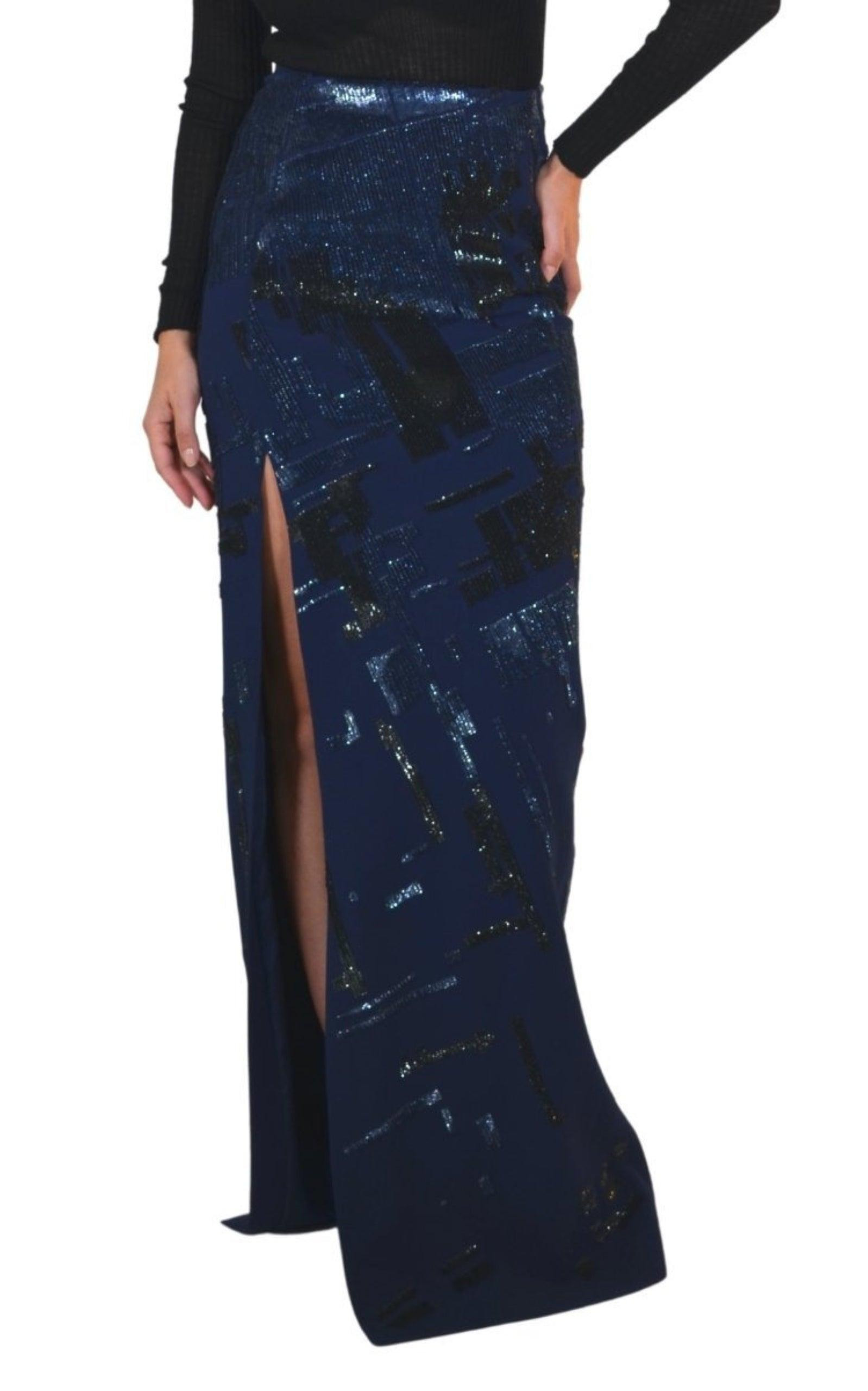 Sequins Embellished Blue Maxi Skirt - 4