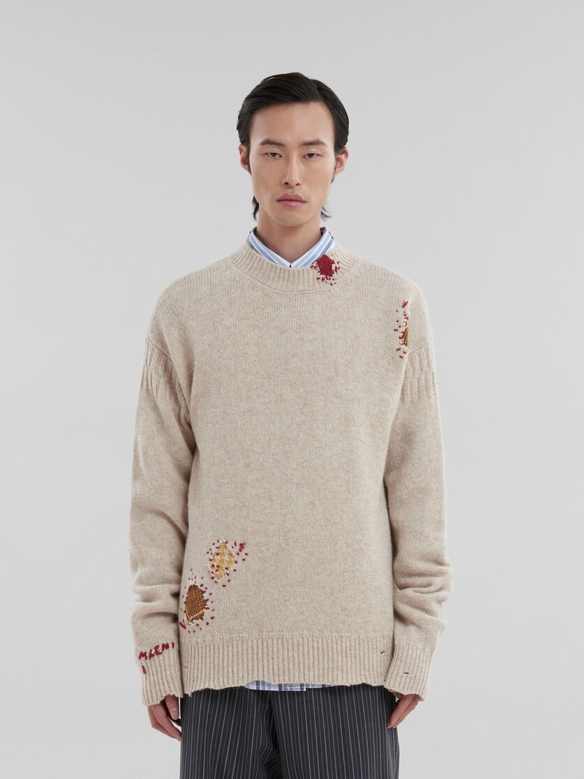 OAT SHETLAND WOOL JUMPER WITH MARNI MENDING PATCHES - 2