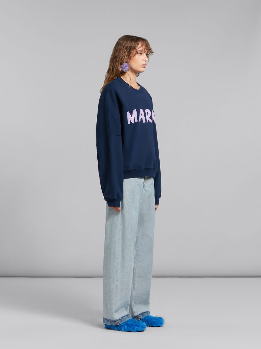 BLUE BIO COTTON SWEATSHIRT WITH MARNI PRINT - 5