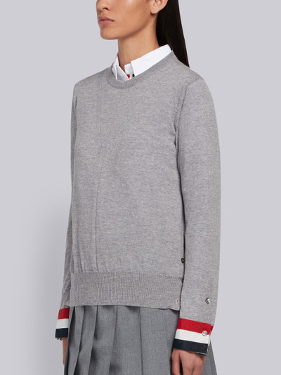 Thom Browne Grosgrain-Cuffed Fine Merino Wool crew neck Pullover outlook