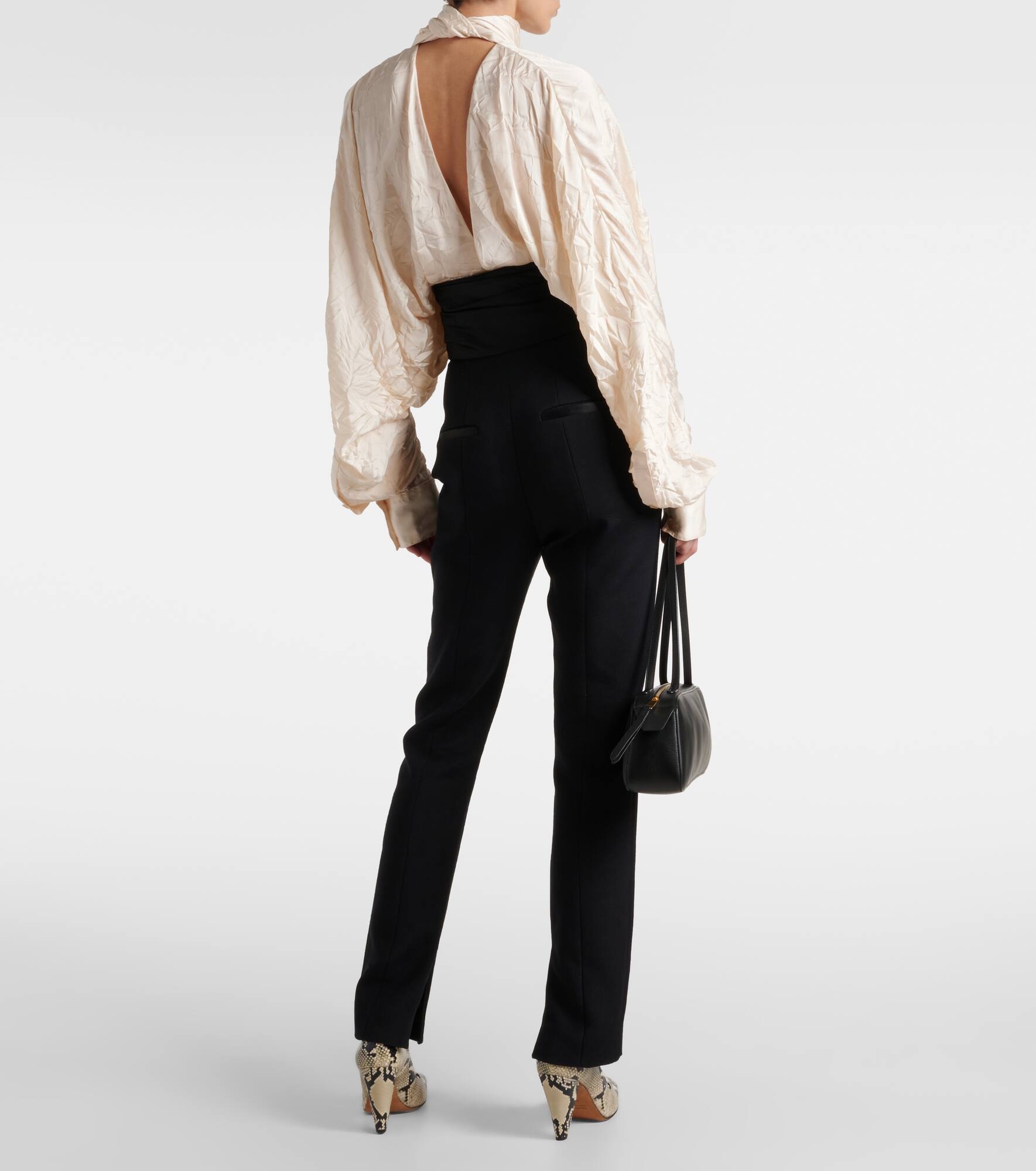 Lenro satin-trimmed high-rise slim pants - 3