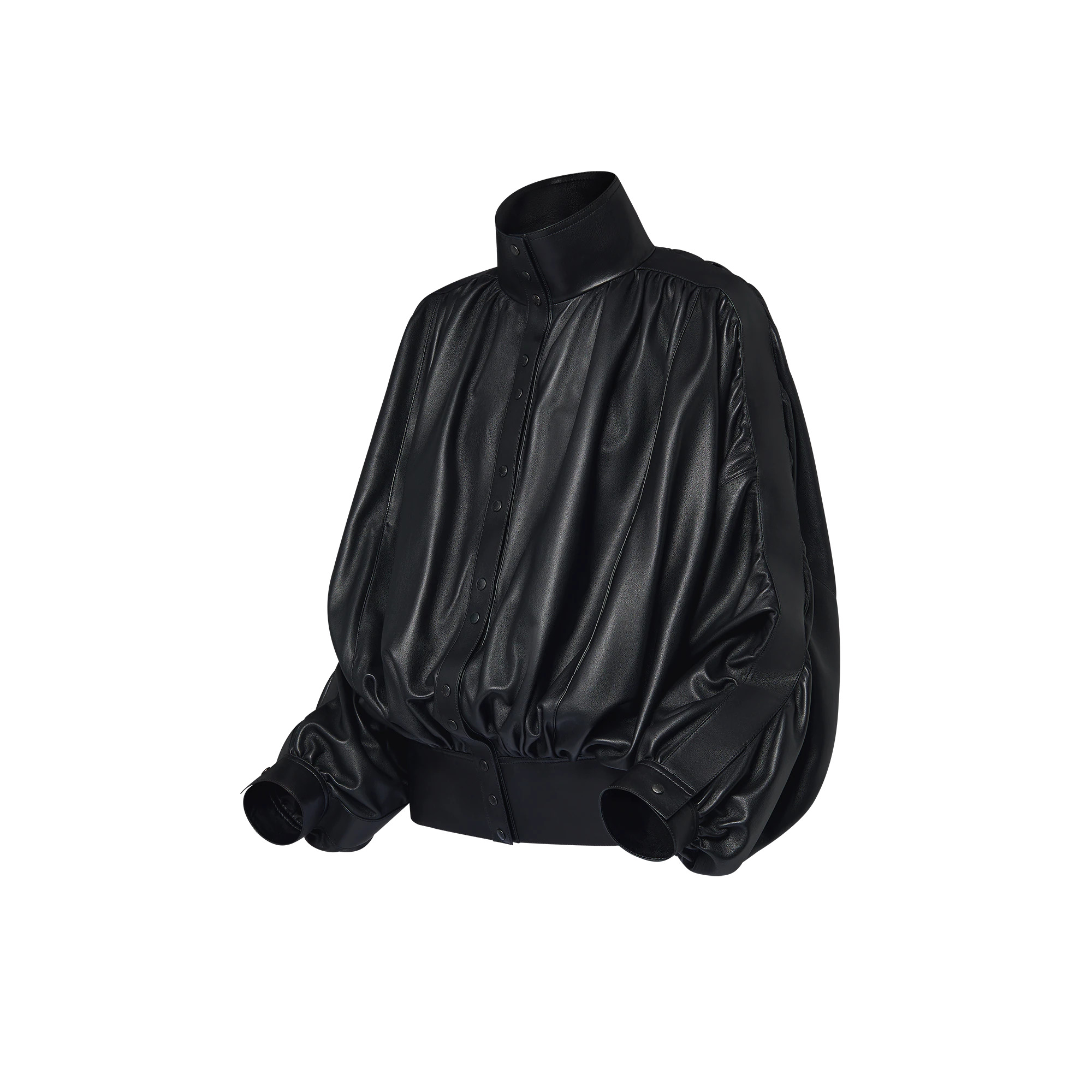 Gathered Leather Jacket - 2