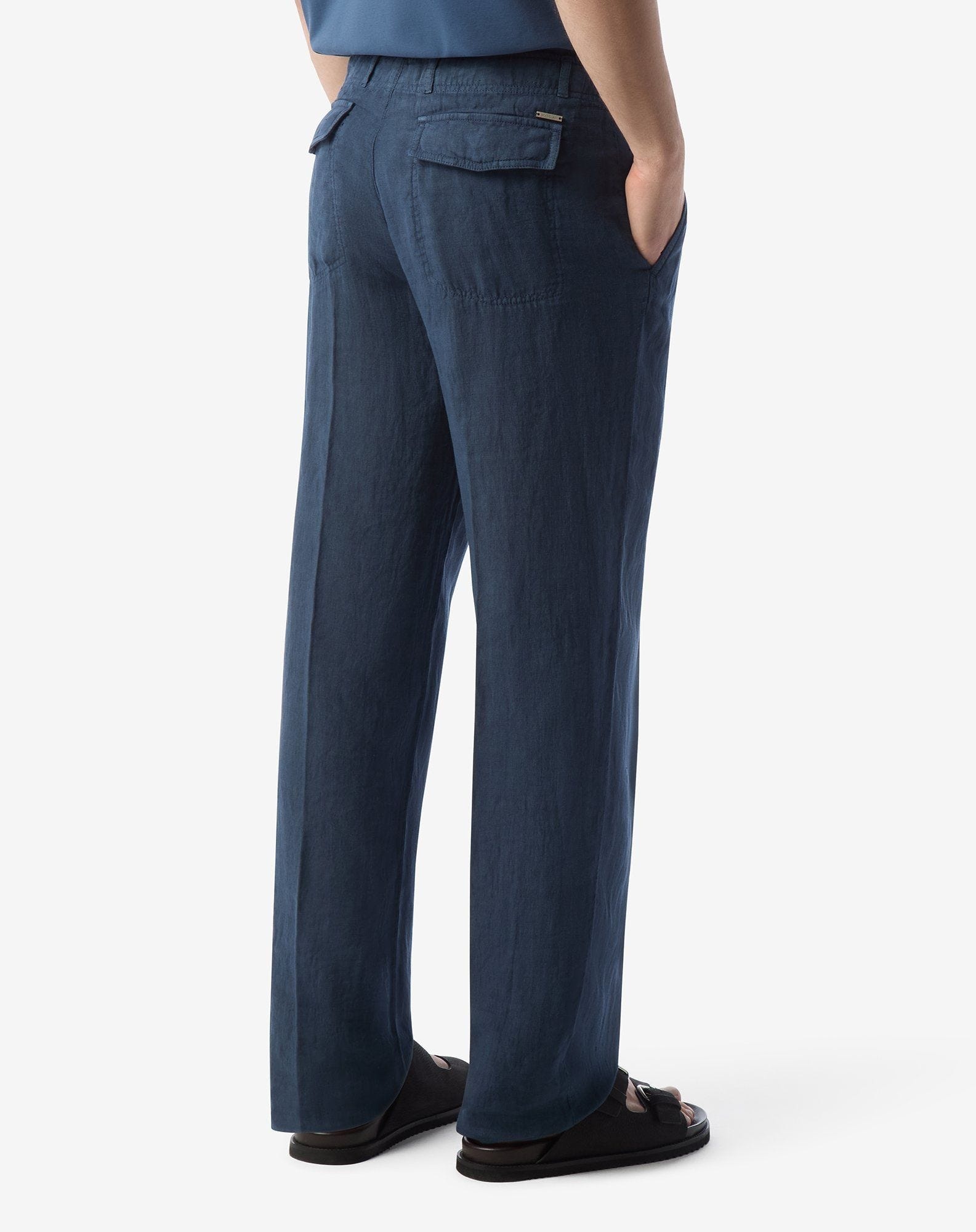 Blue pure linen trousers - 4