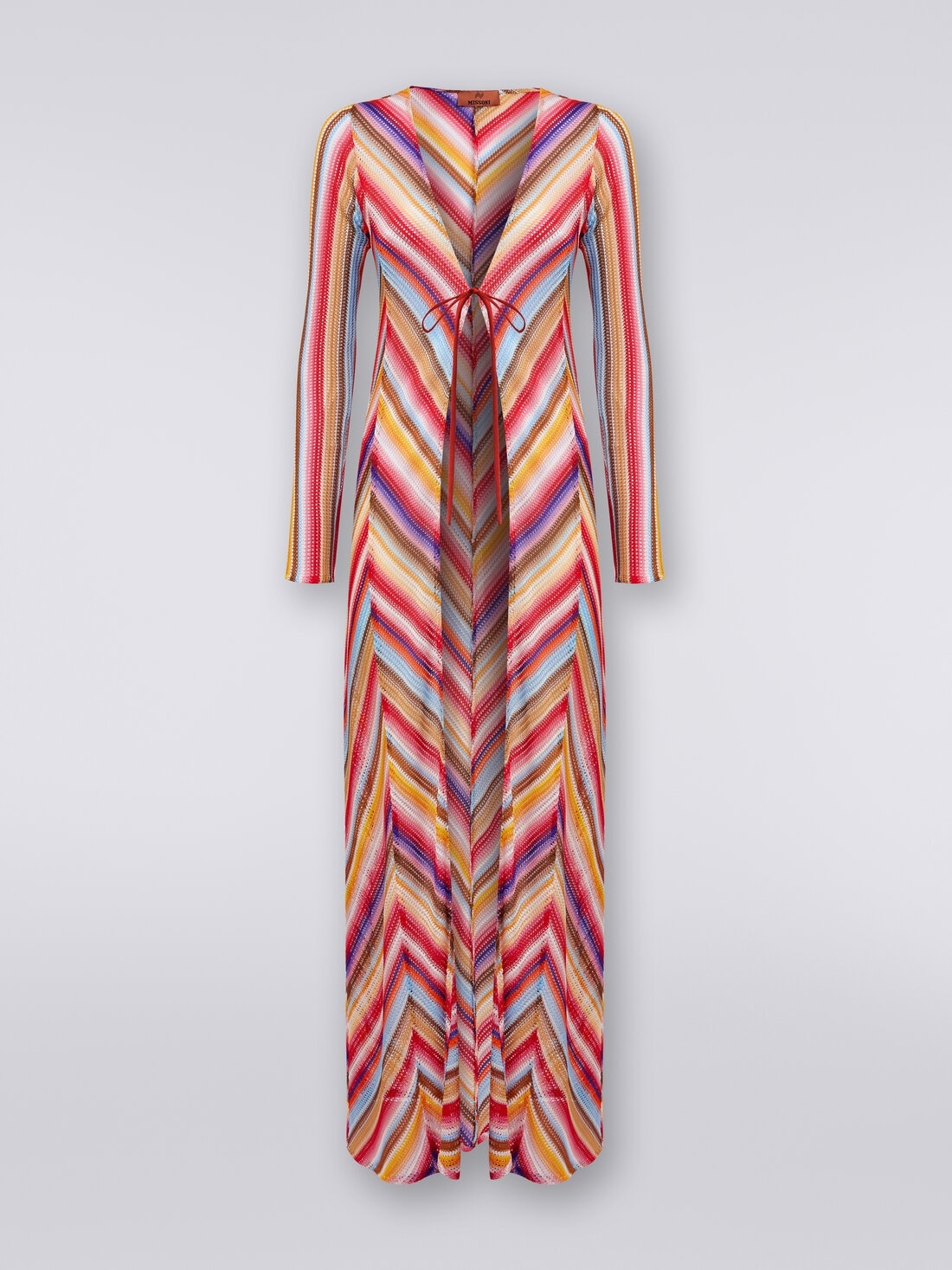 Long cover up cardigan in striped crochet - 1