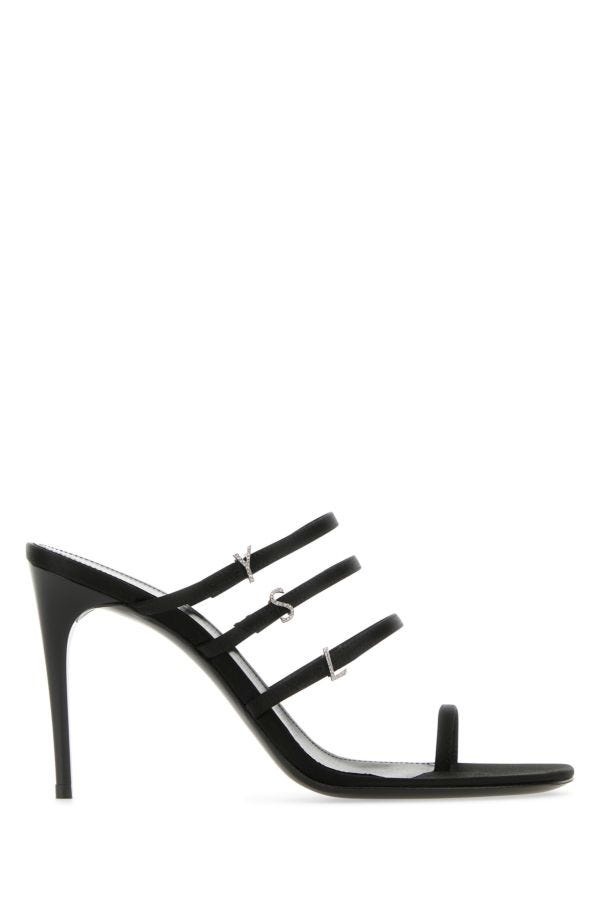 Saint Laurent Woman Black Satin Jenny 95 Thong Mules - 1