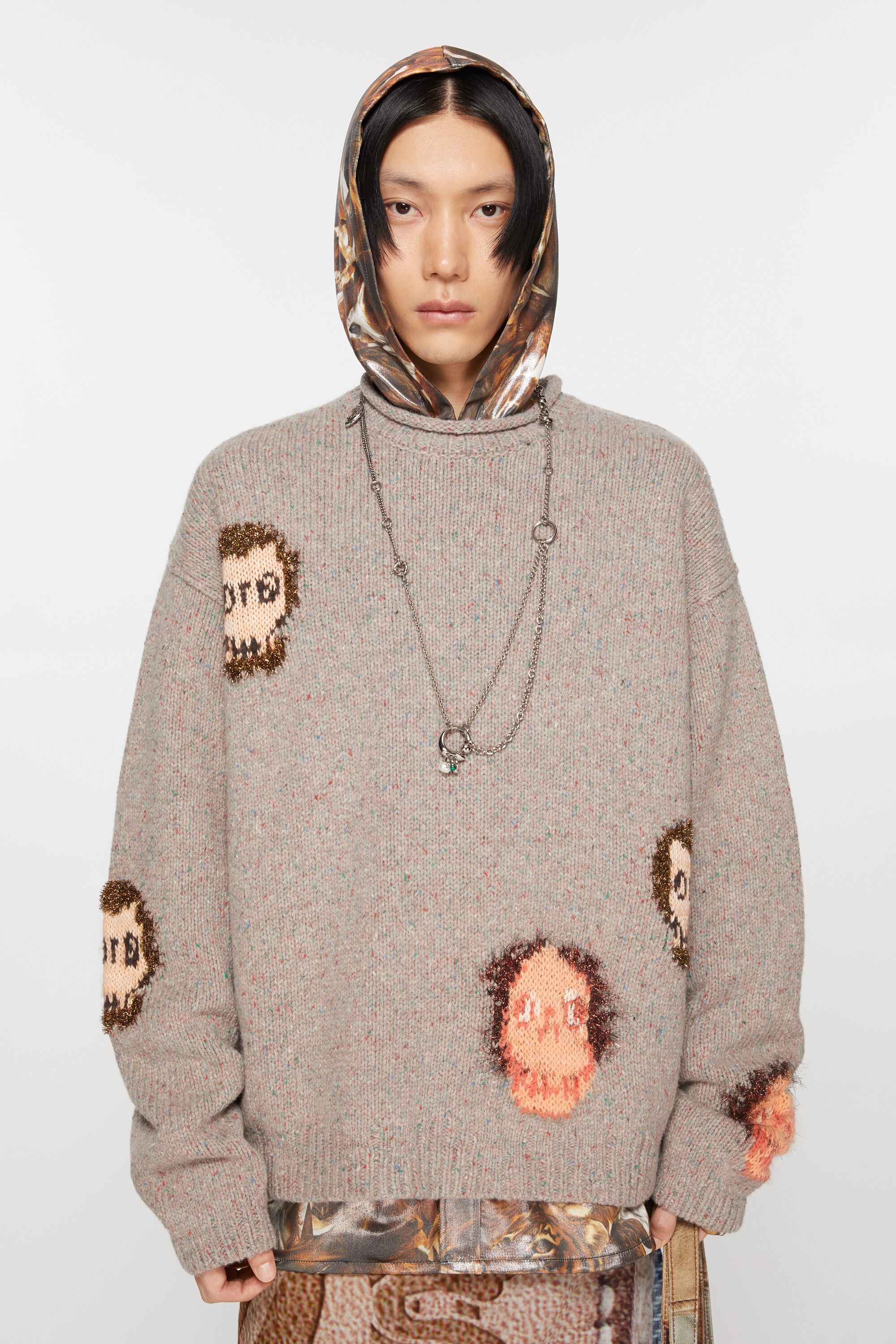 Jacquard skull jumper - Grey melange/multi - 2