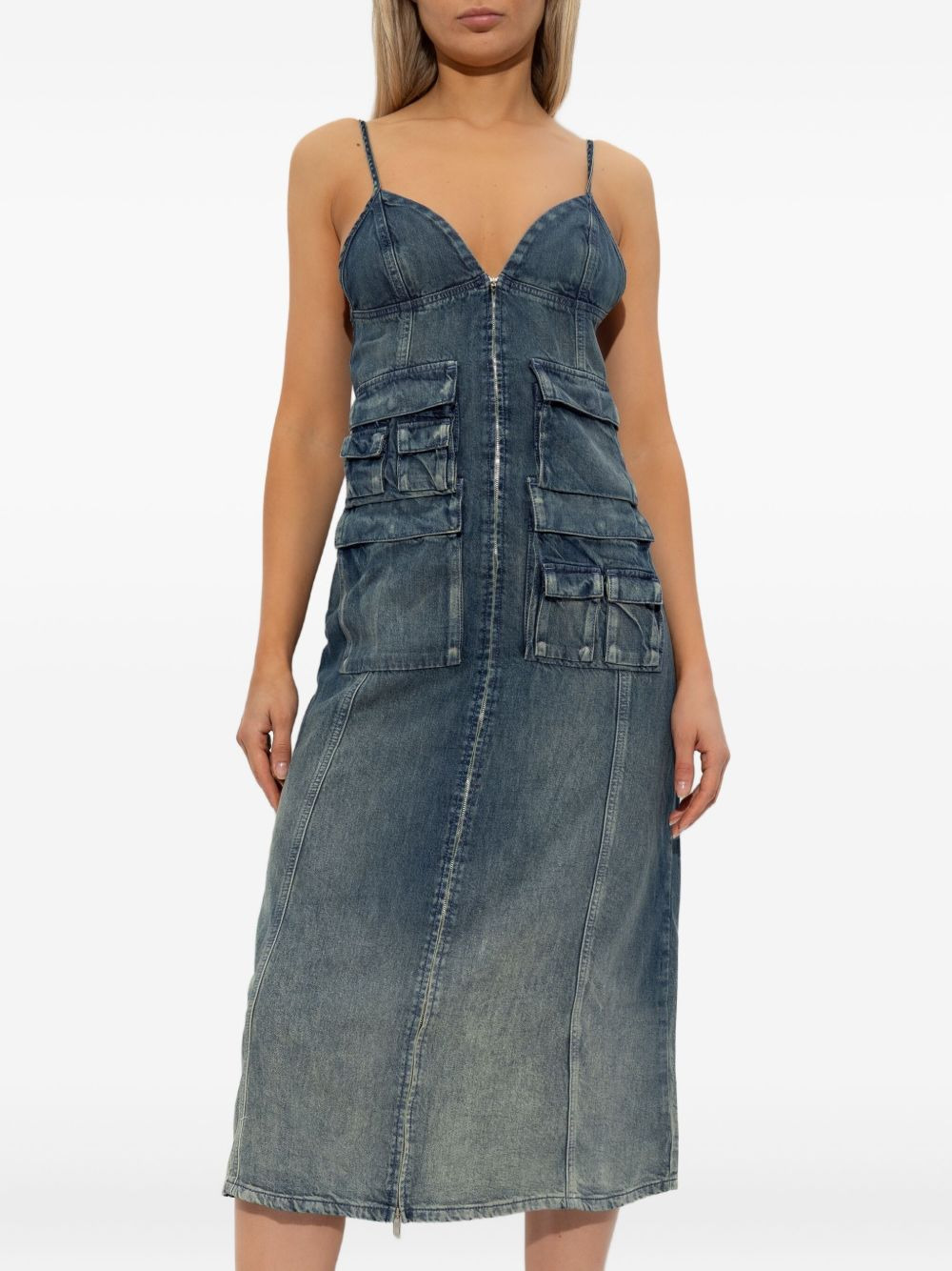 zip-up denim midi dress - 3