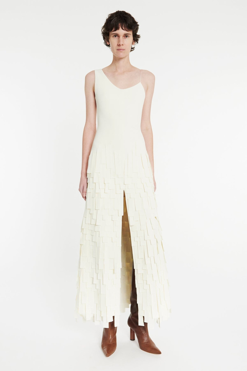 MULTI RECTANGLE MAXI DRESS WITH FRONT AND BACK SLITS IVORY 1