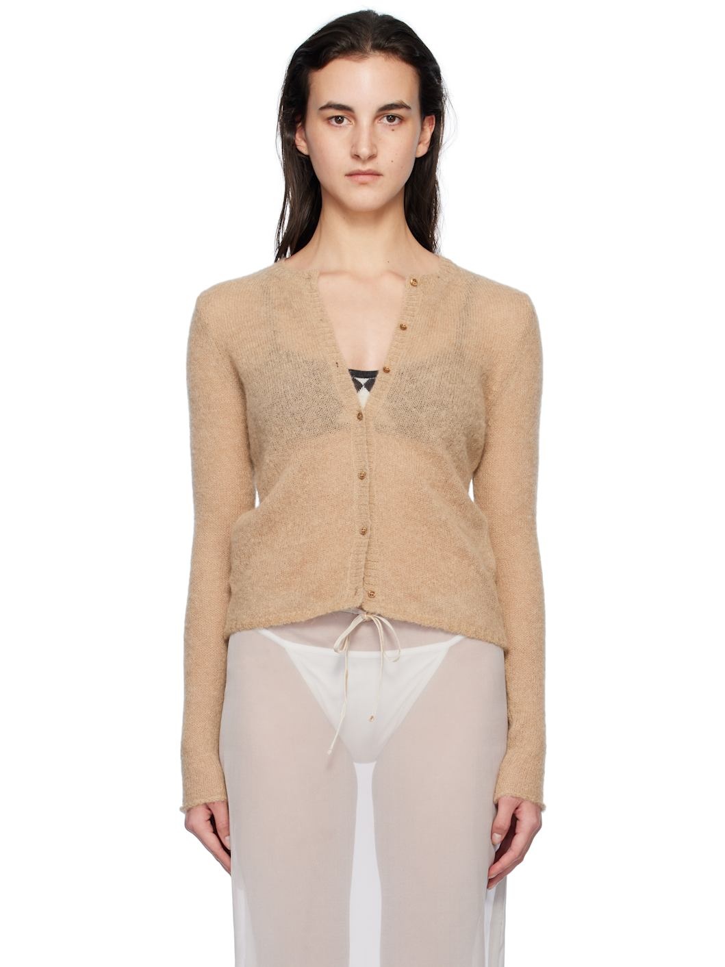 Tan Button Alone Cardigan - 1