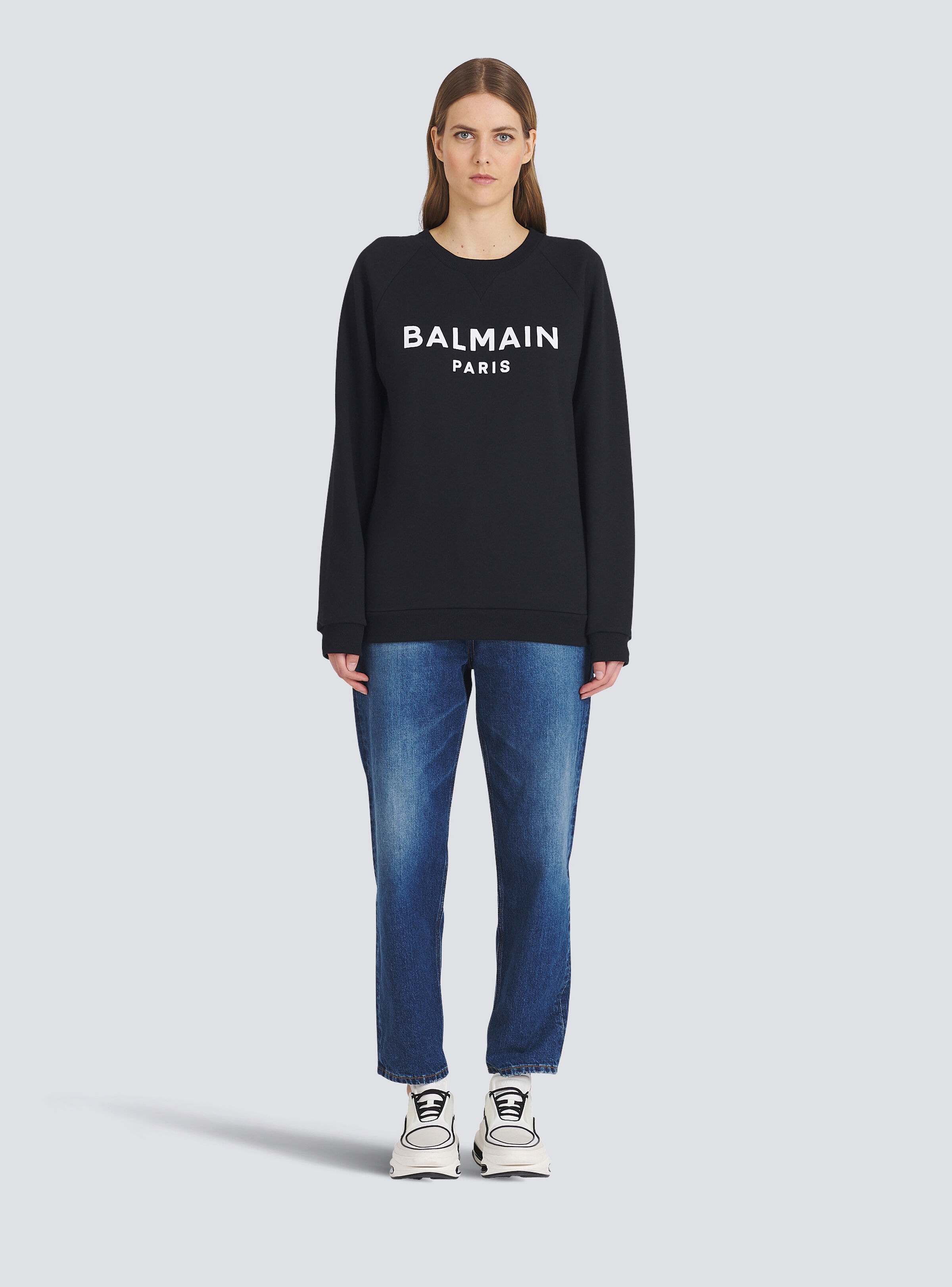Cotton eco-designed sweatshirt with flocked Balmain logo - 3