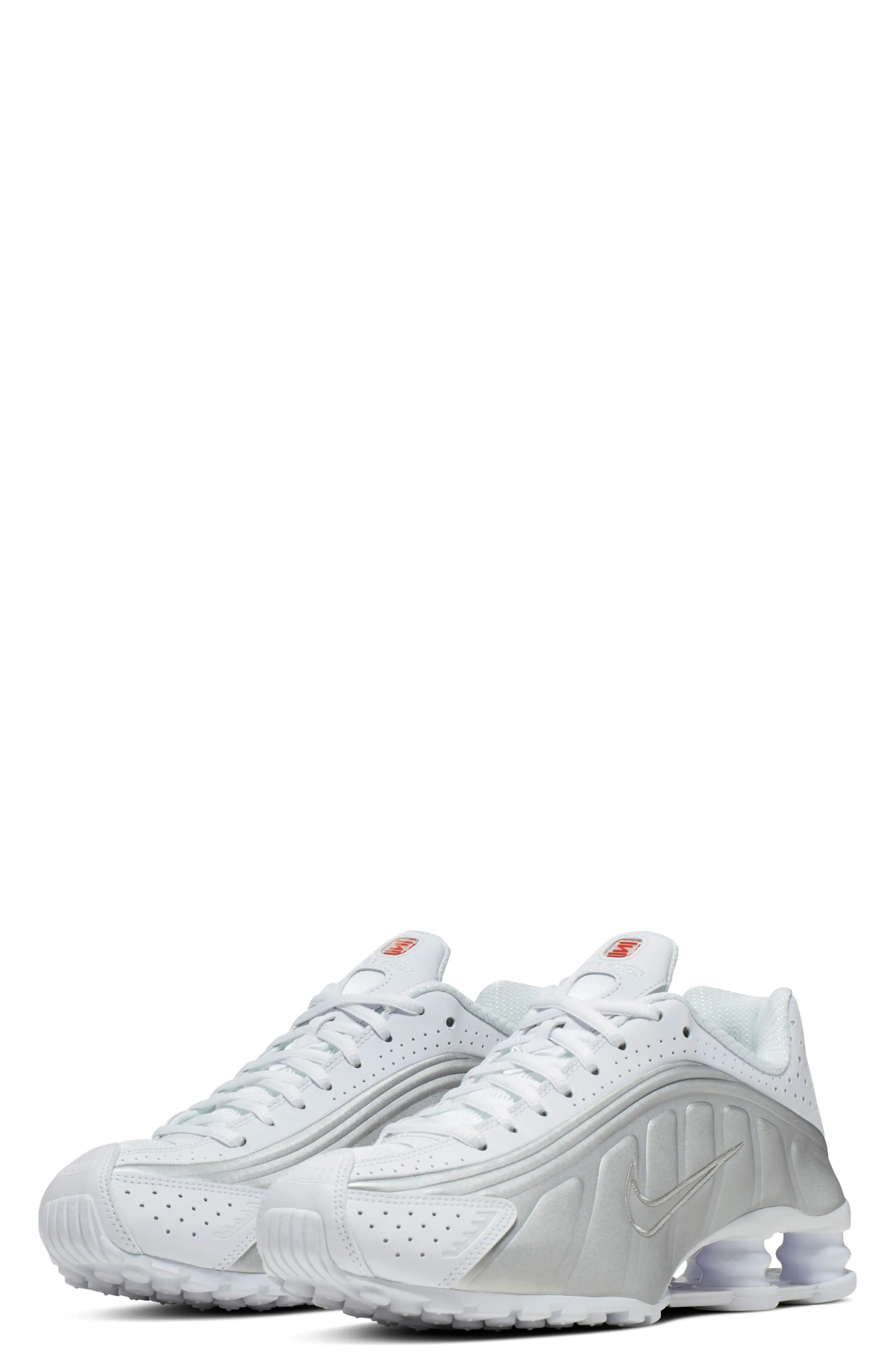 国内配送 NIKE W SHOX R4 WHITE/WHITE-M.SILVER-M.ORANGE Nike WMNS Shox R4 - White / Metallic Silver / Max Orange