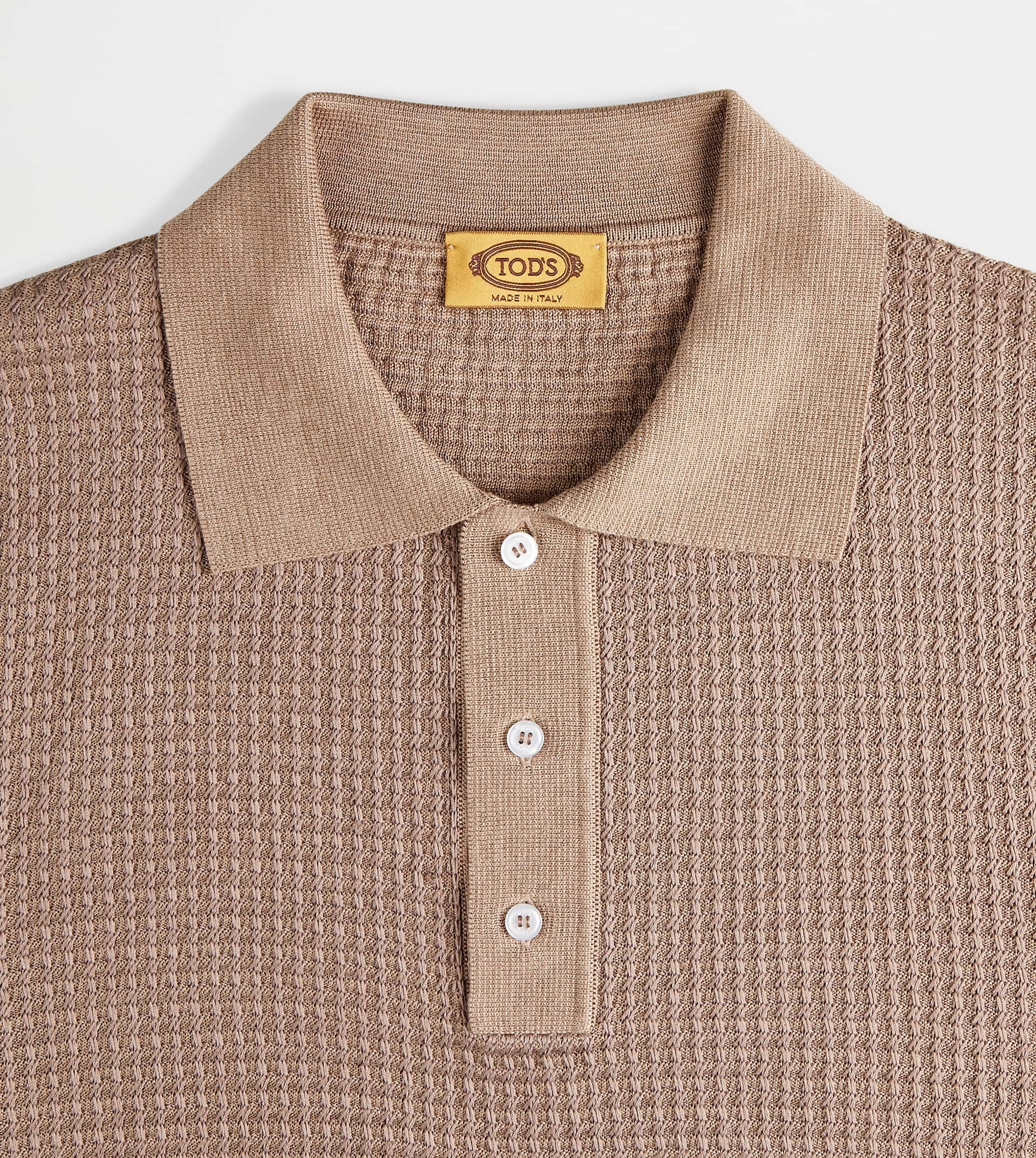 POLO SHIRT IN SILK BLEND KNIT - BEIGE, PINK - 3