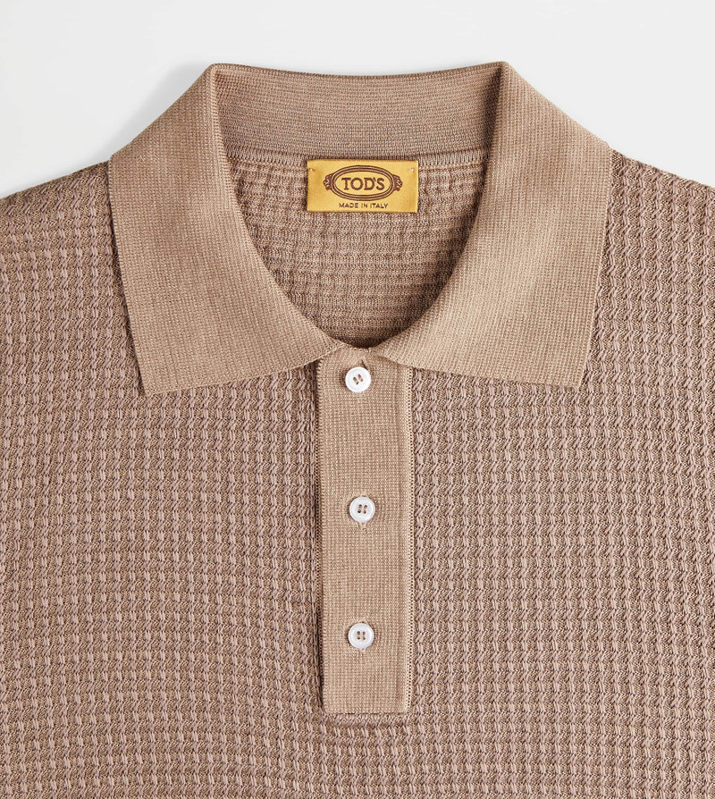 POLO SHIRT IN SILK BLEND KNIT - BEIGE, PINK 3