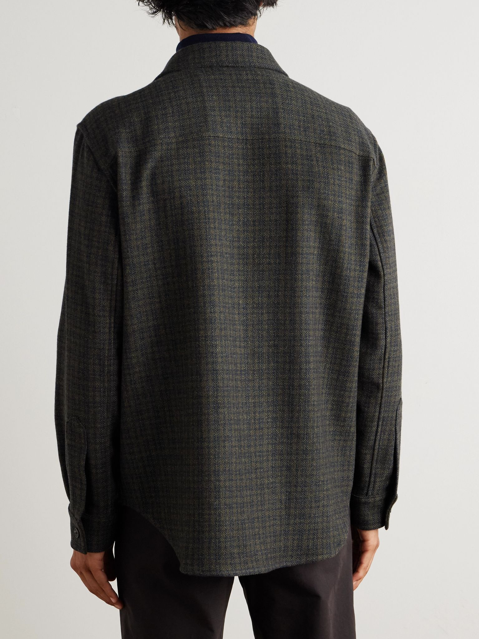 Ambrose Checked Cashmere and Mohair-Blend Overshirt Navy - 4