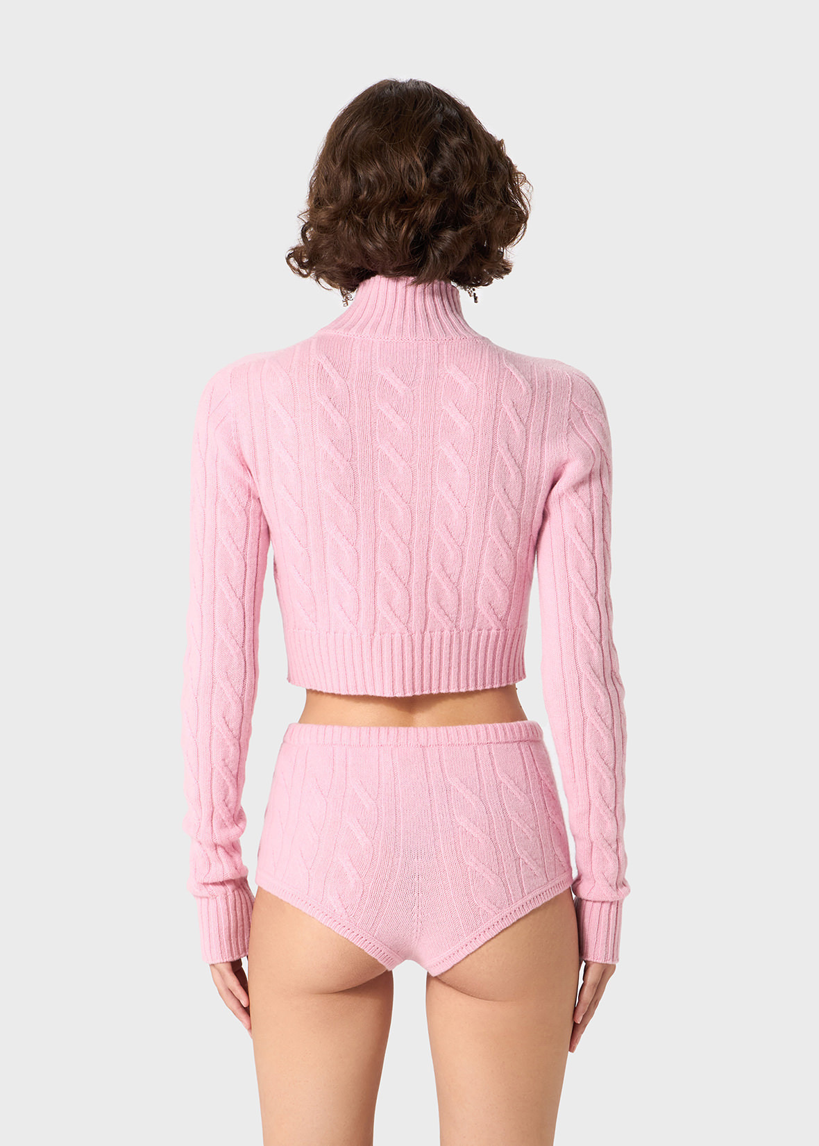 BRAID CABLE KNIT CROPPED SWEATER WITH RHINESTONE LOGO - 4
