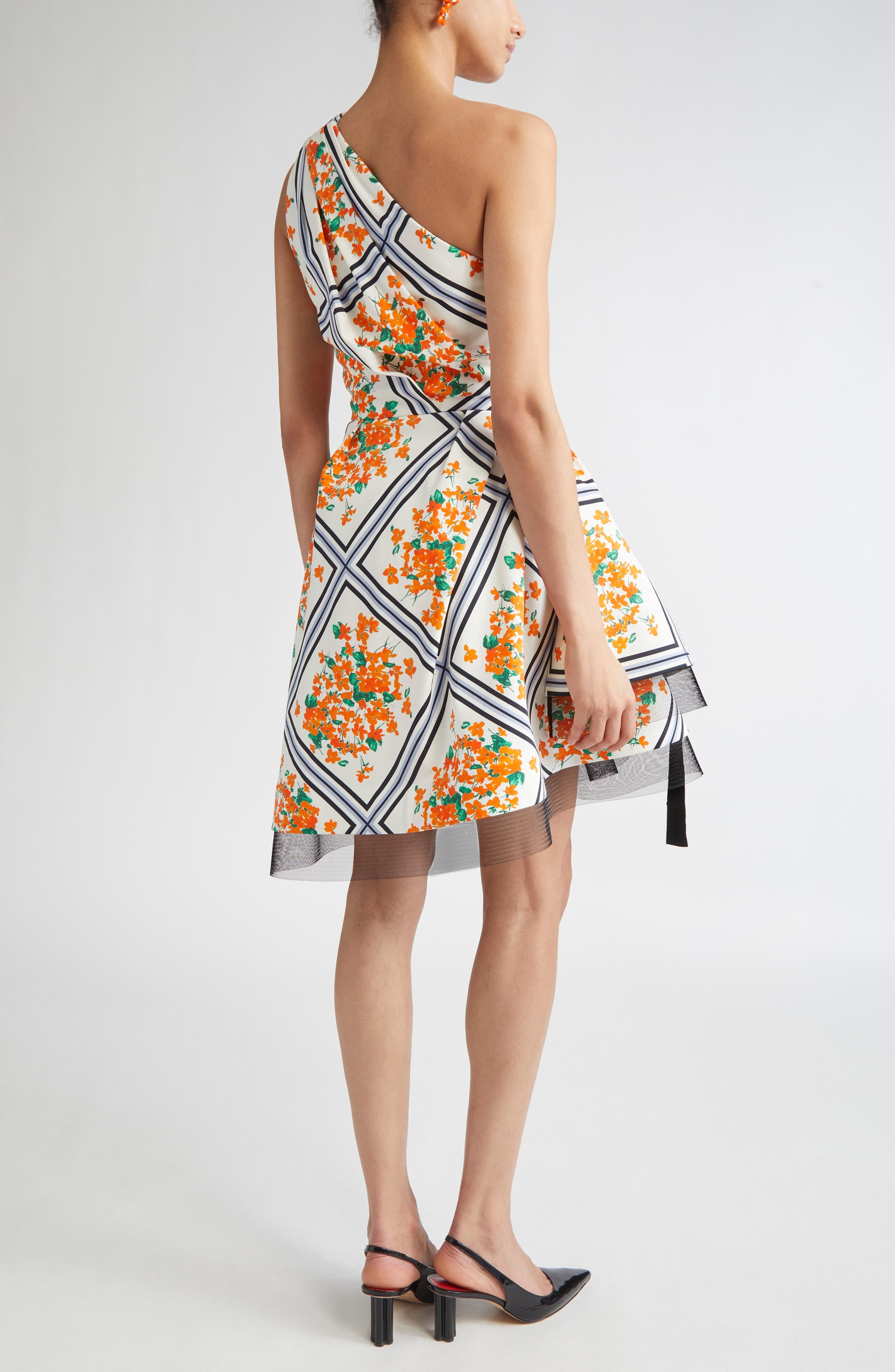 Carolina Herrera One-Shoulder Asymmetric Faille Minidress in White Multi at Nordstrom - 2