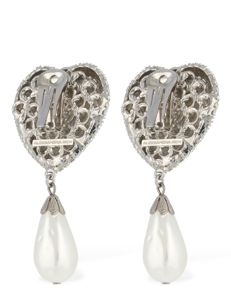 Heart crystal & faux pearl drop earrings - 4