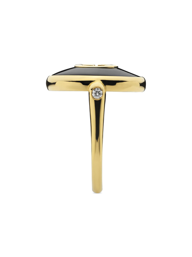 Men's Interlocking G 18K Yellow Gold, Black Onyx & 0.042 TCW Diamond Ring - Yellow Gold 5
