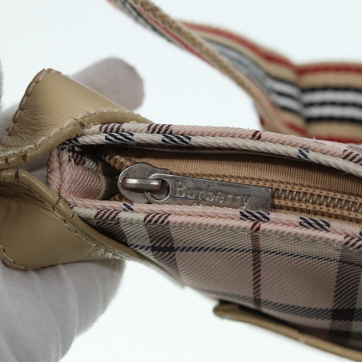 Burberry Nova Check Blue Label Shoulder Bag Nylon Beige Silver - 11