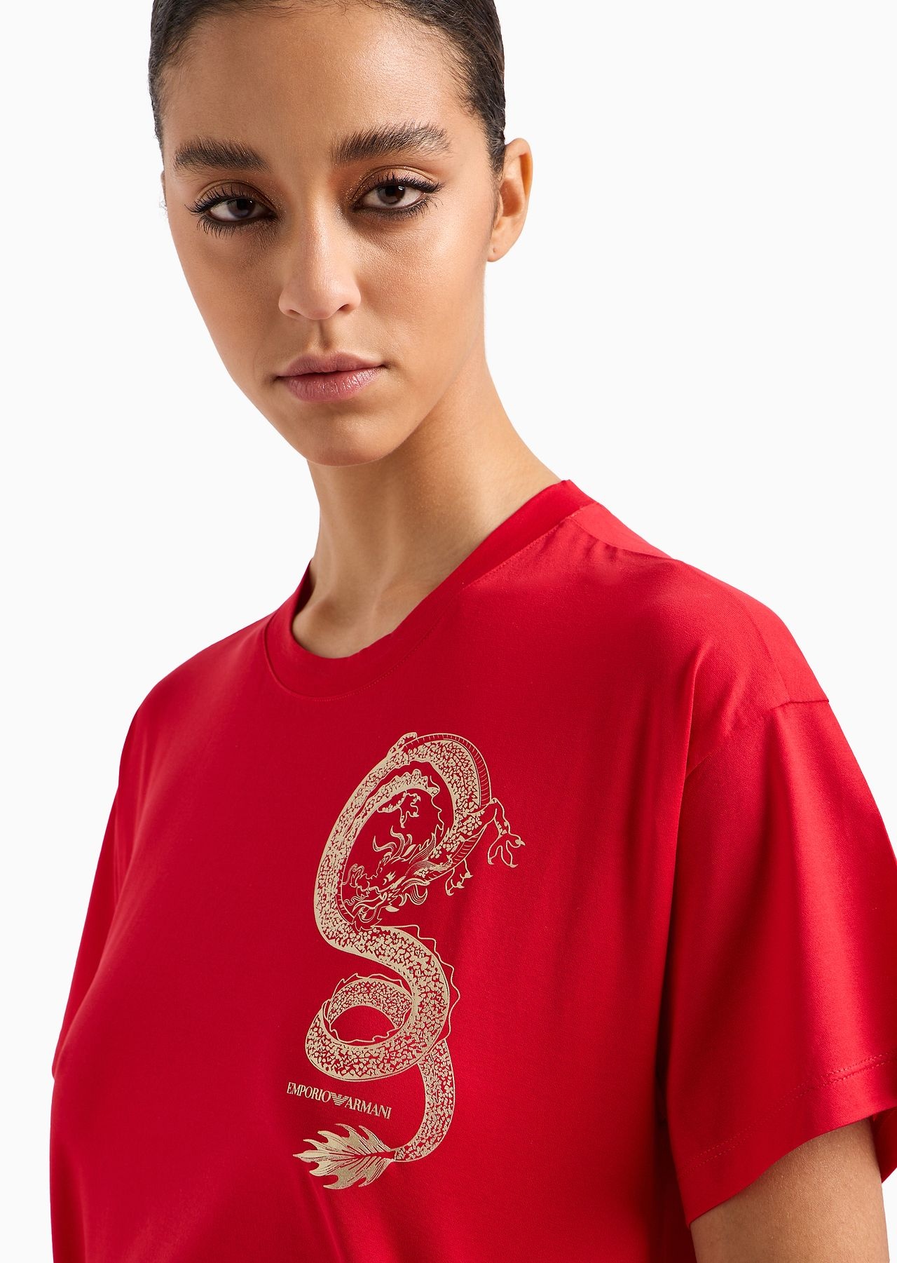 mercerised-jersey T-shirt with dragon print - 5