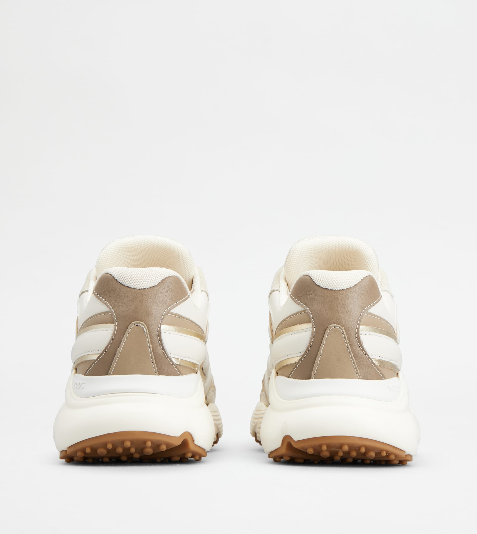SNEAKERS IN LEATHER AND FABRIC - BEIGE, WHITE, GOLD - 2
