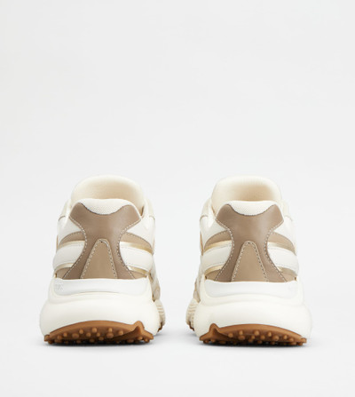 Tod's SNEAKERS IN LEATHER AND FABRIC - BEIGE, WHITE, GOLD outlook