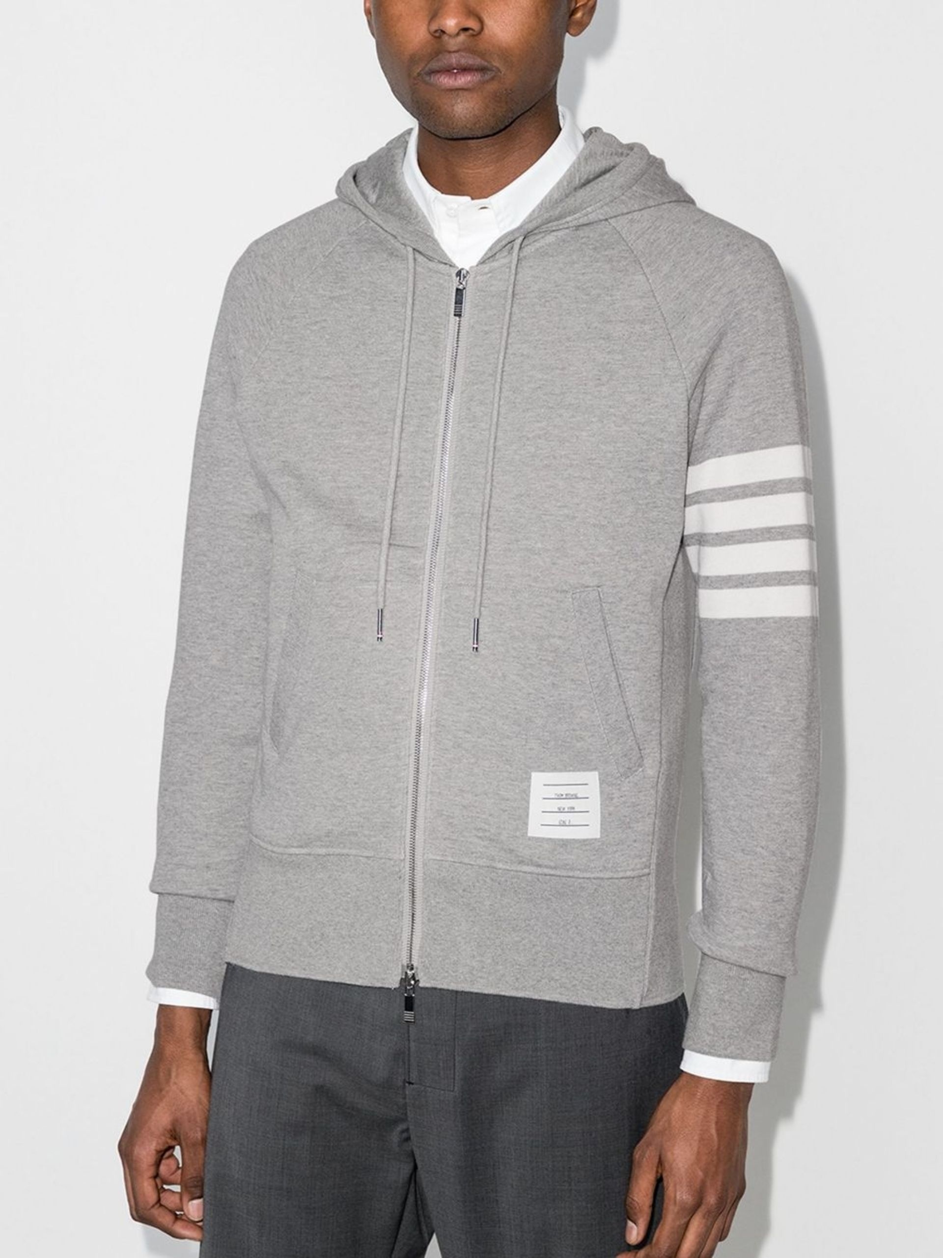 grey Classic 4-Bar Stripe cotton hoodie - 3