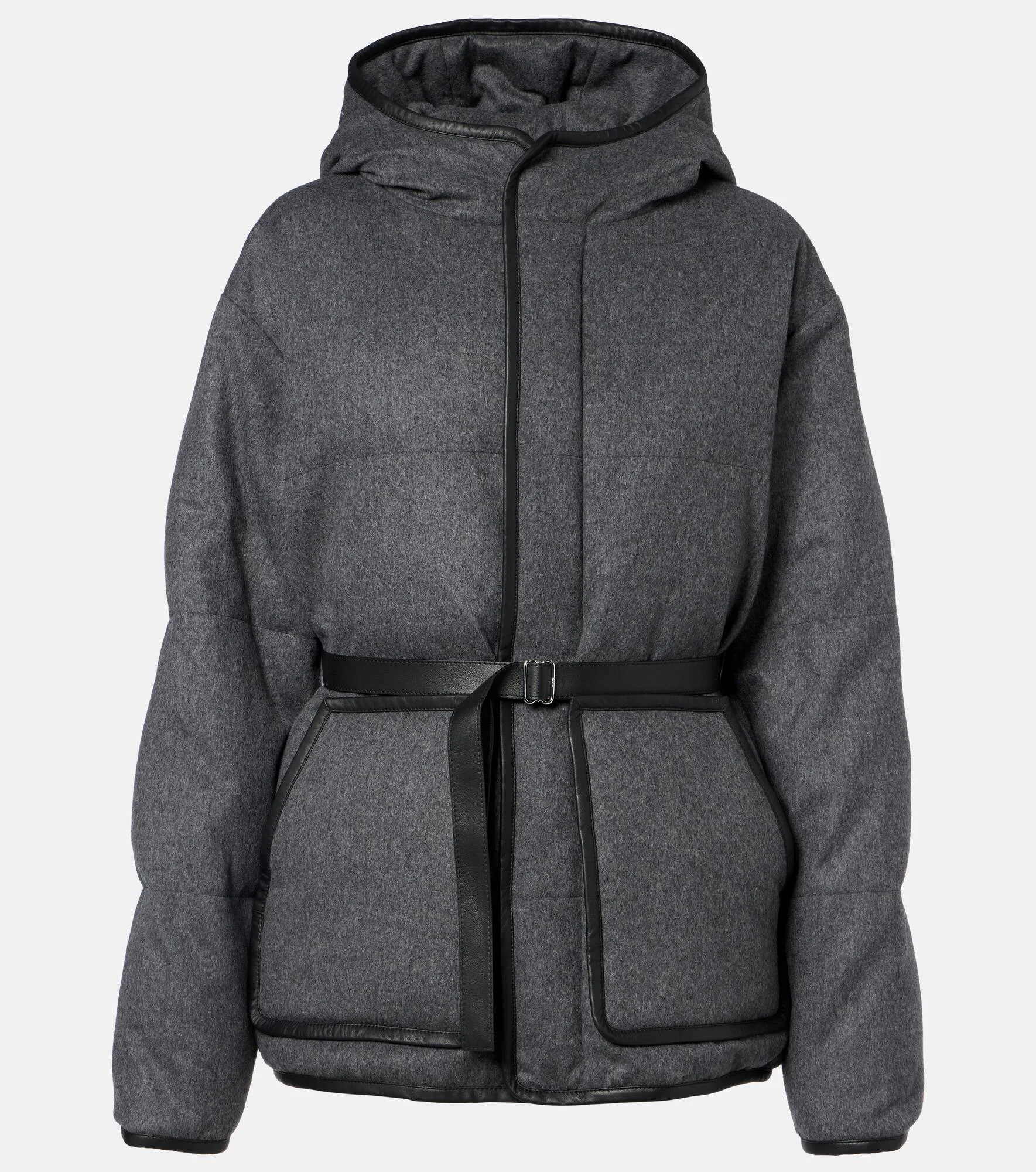 Belted hooded padded cashmere jacket - 1